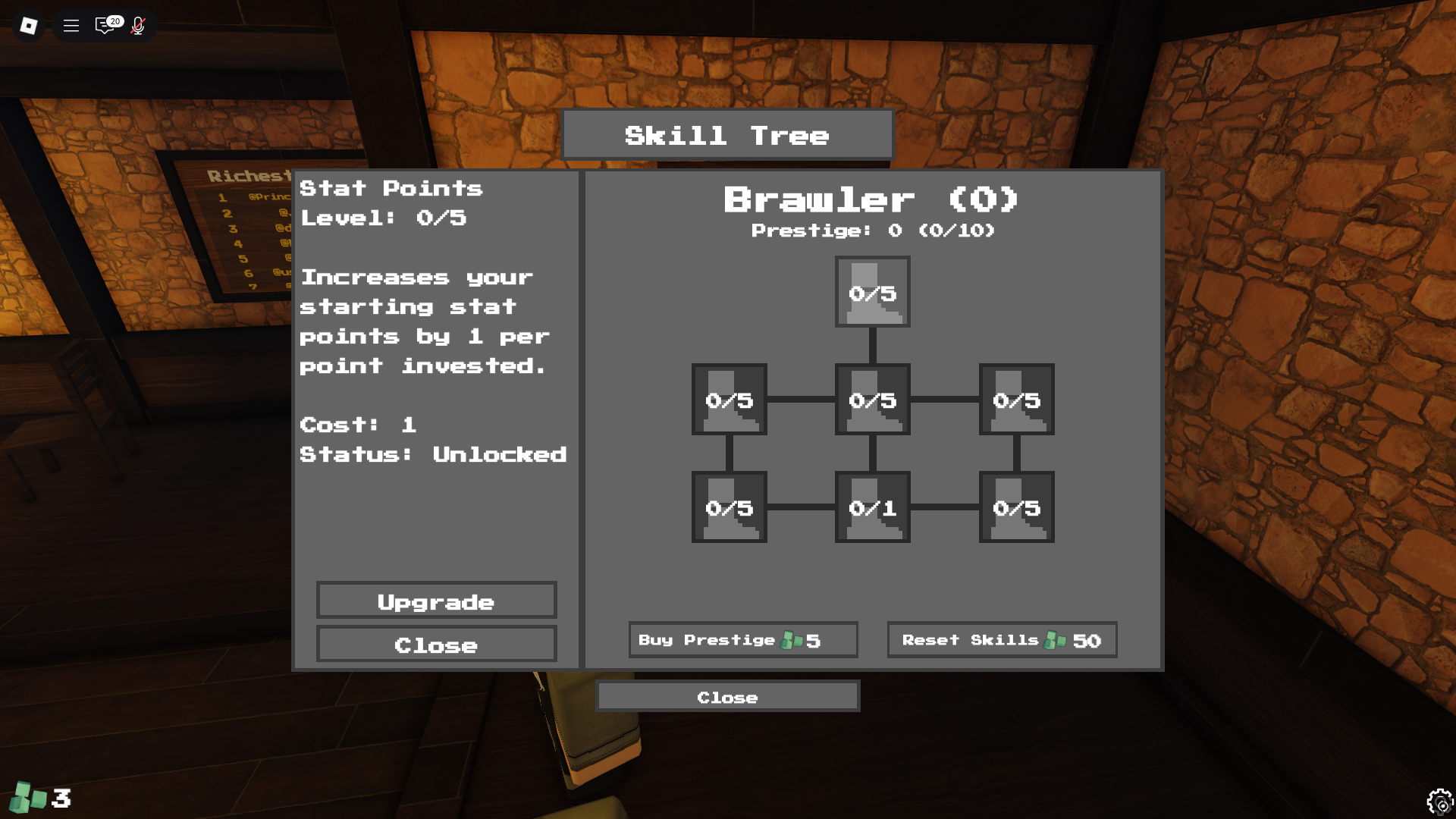 Brawler class skill tree (Image via Roblox Corporation)