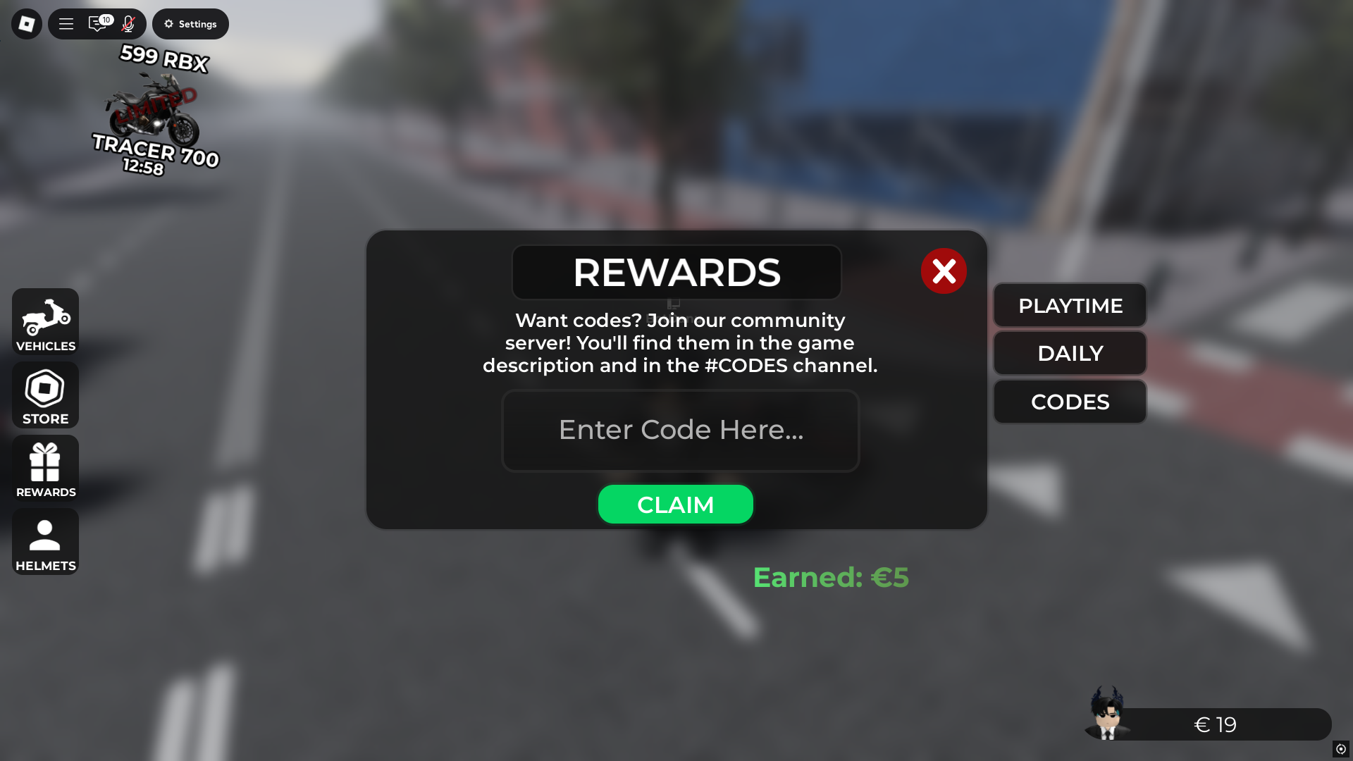 Redeeming codes (Image via Roblox Corporation)