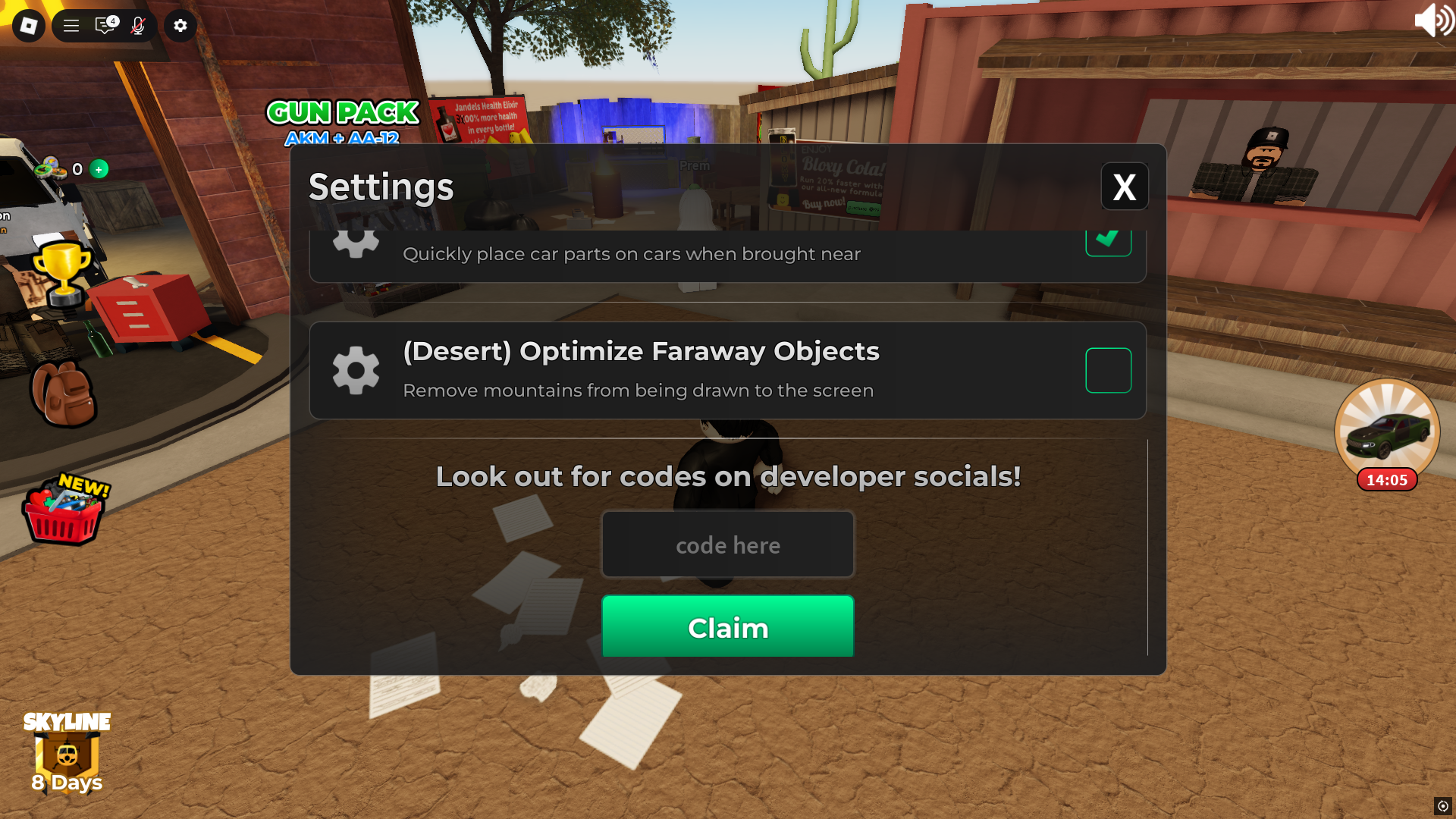 Redeeming codes (Image via Roblox Corporation)