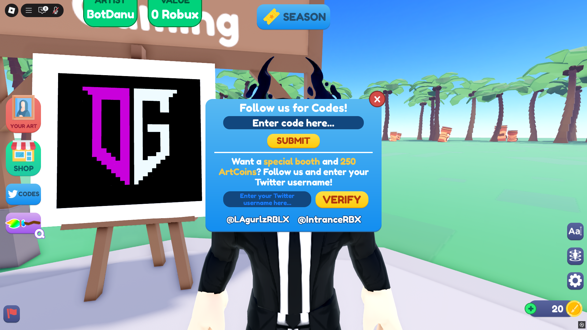 Redeeming codes (Image via Roblox Corporation)
