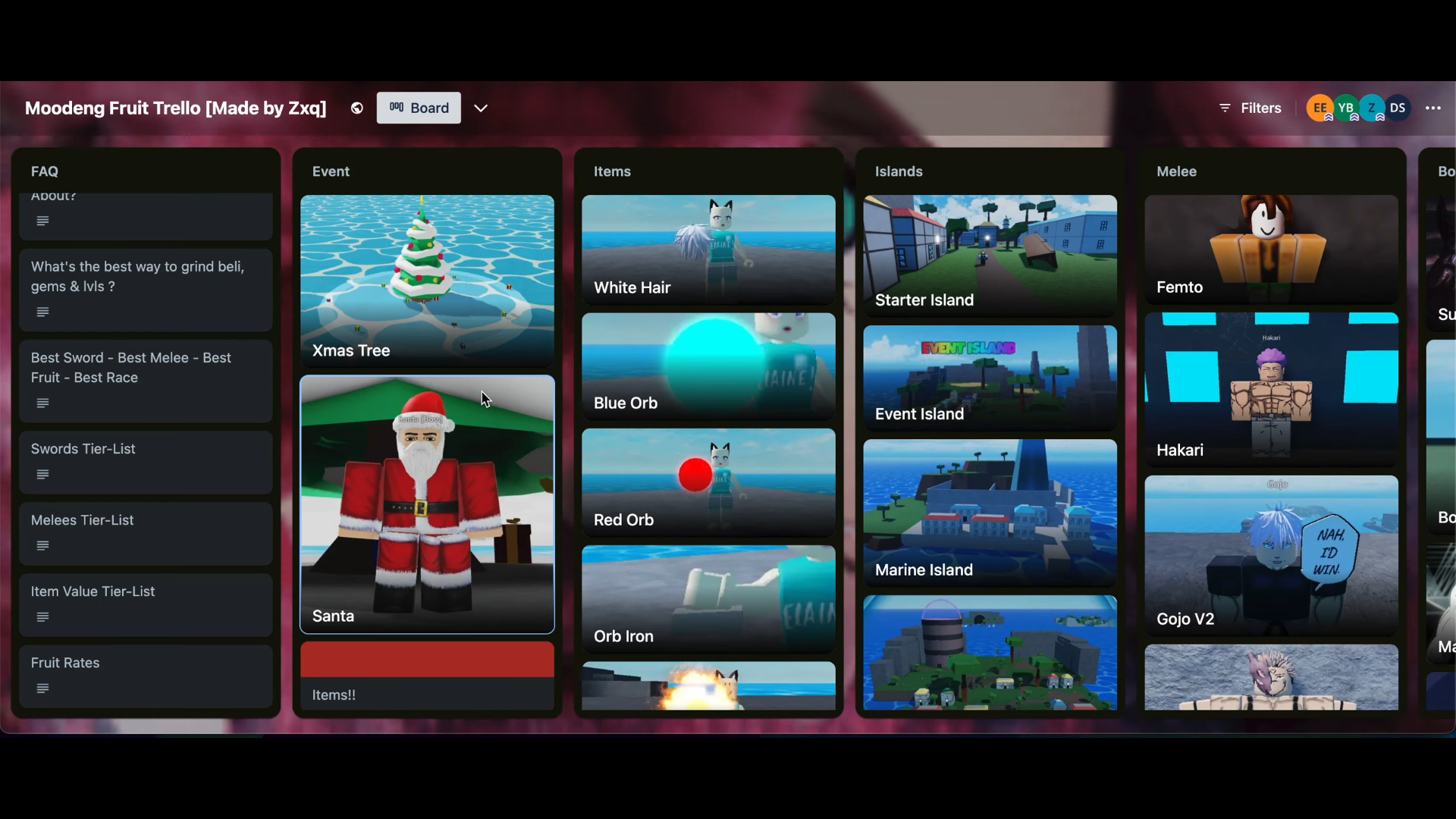 Moodeng Fruit Trello Board (Image via Trello)