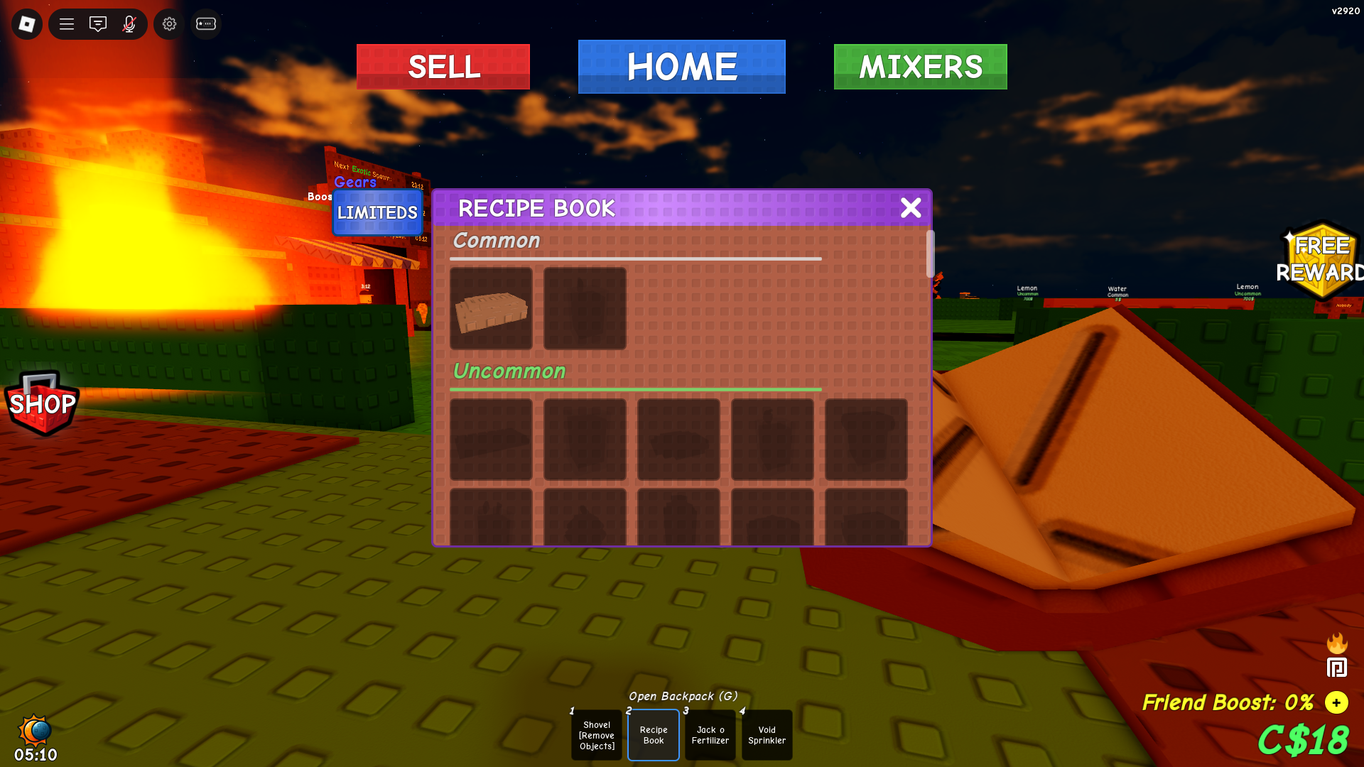 Recipes in Grow Anything (Image via Roblox Corporation)