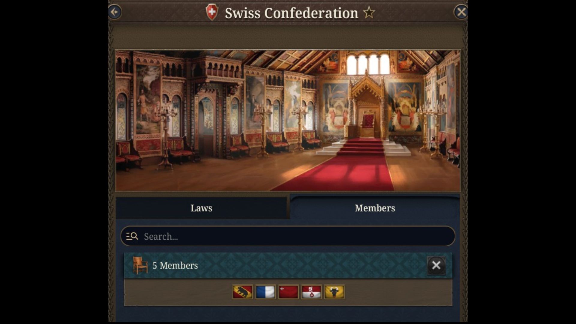 Swiss Confederation initially has five members (Image via Paradox Interactive)