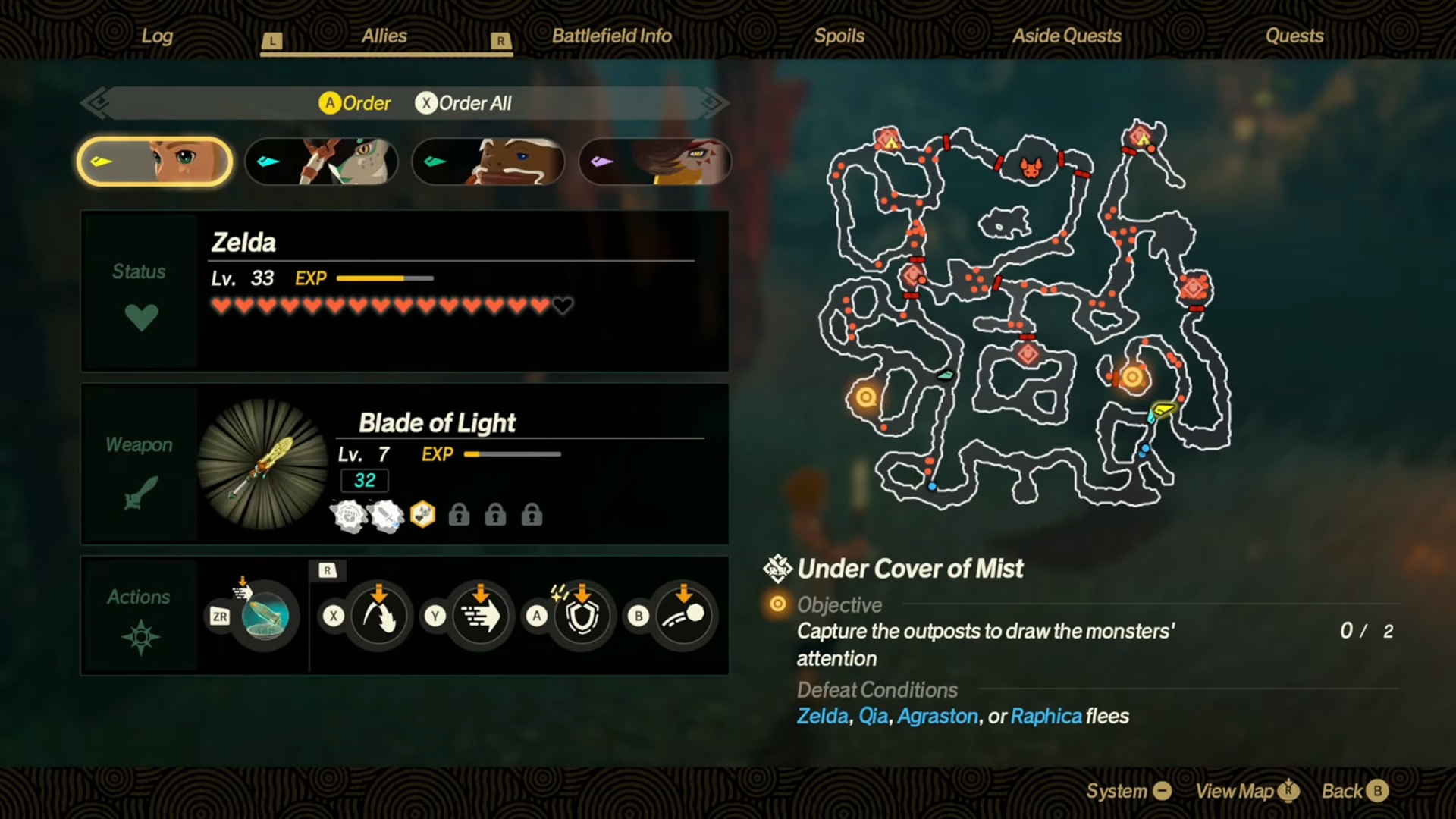 The quest map and allies. (Source: Nintendo)