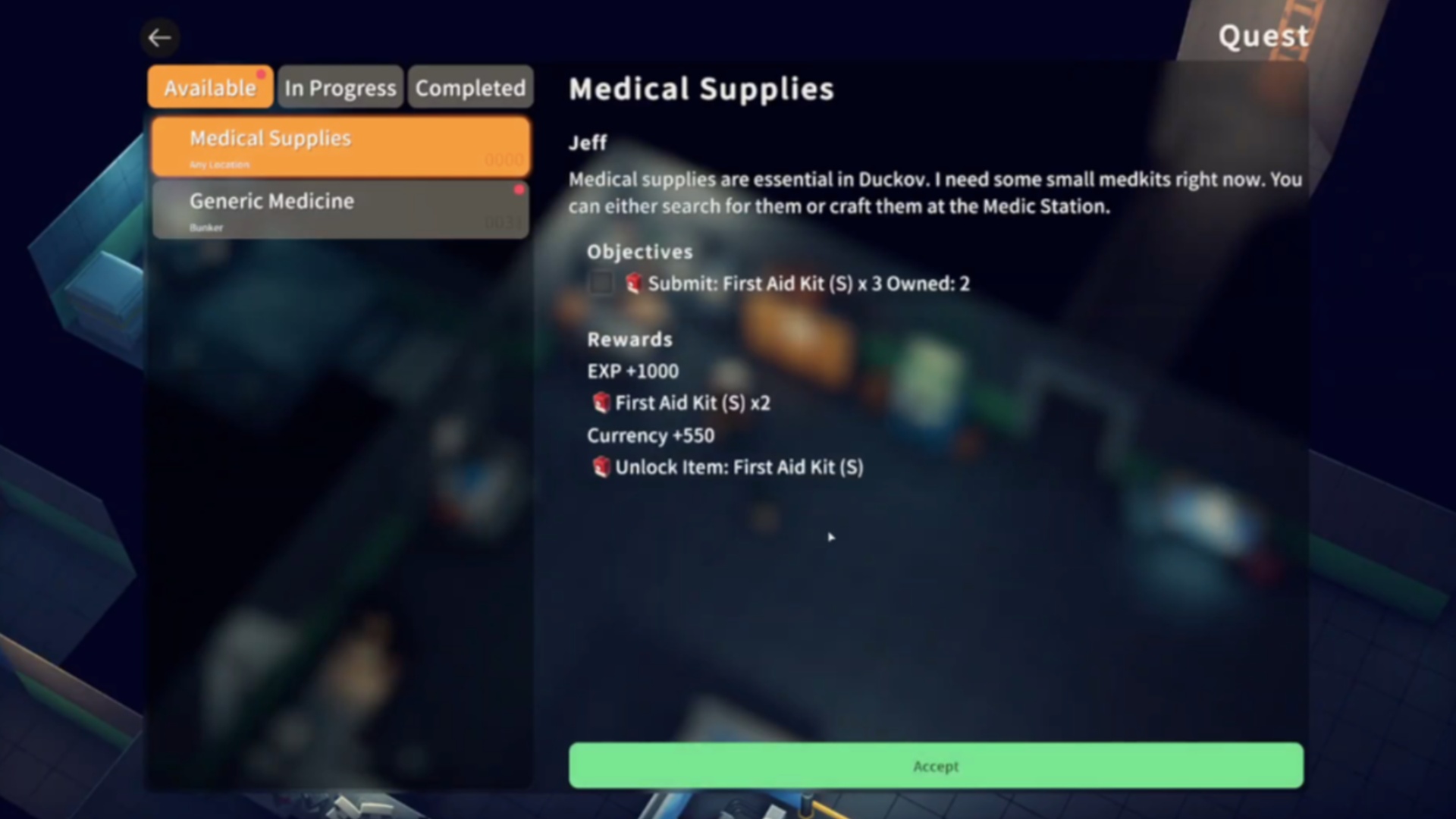 Details about the Medical Supplies quest in the game (Image via bilibili)