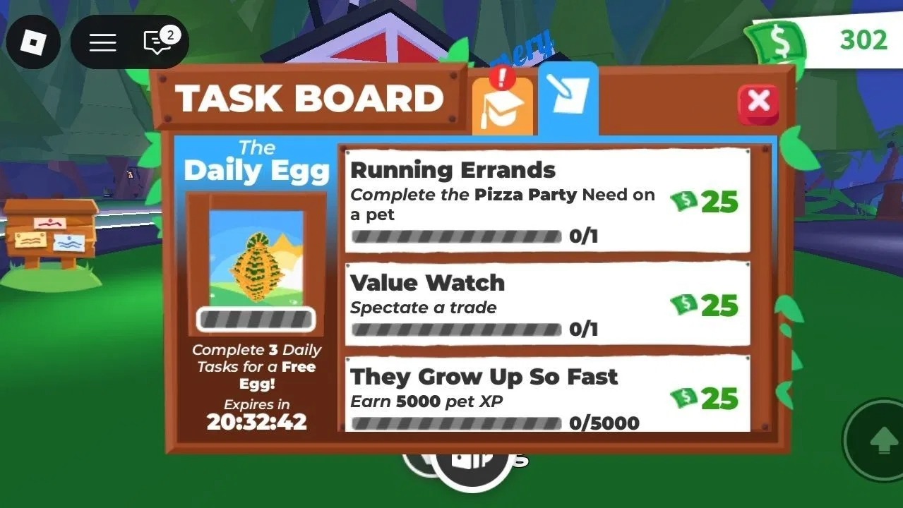 Quests appear on the Taskboard each day