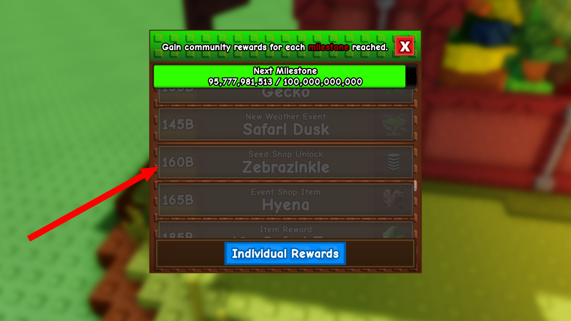 Safari Milestone required to unlock Zebrazinkle (Image via Roblox Corporation)