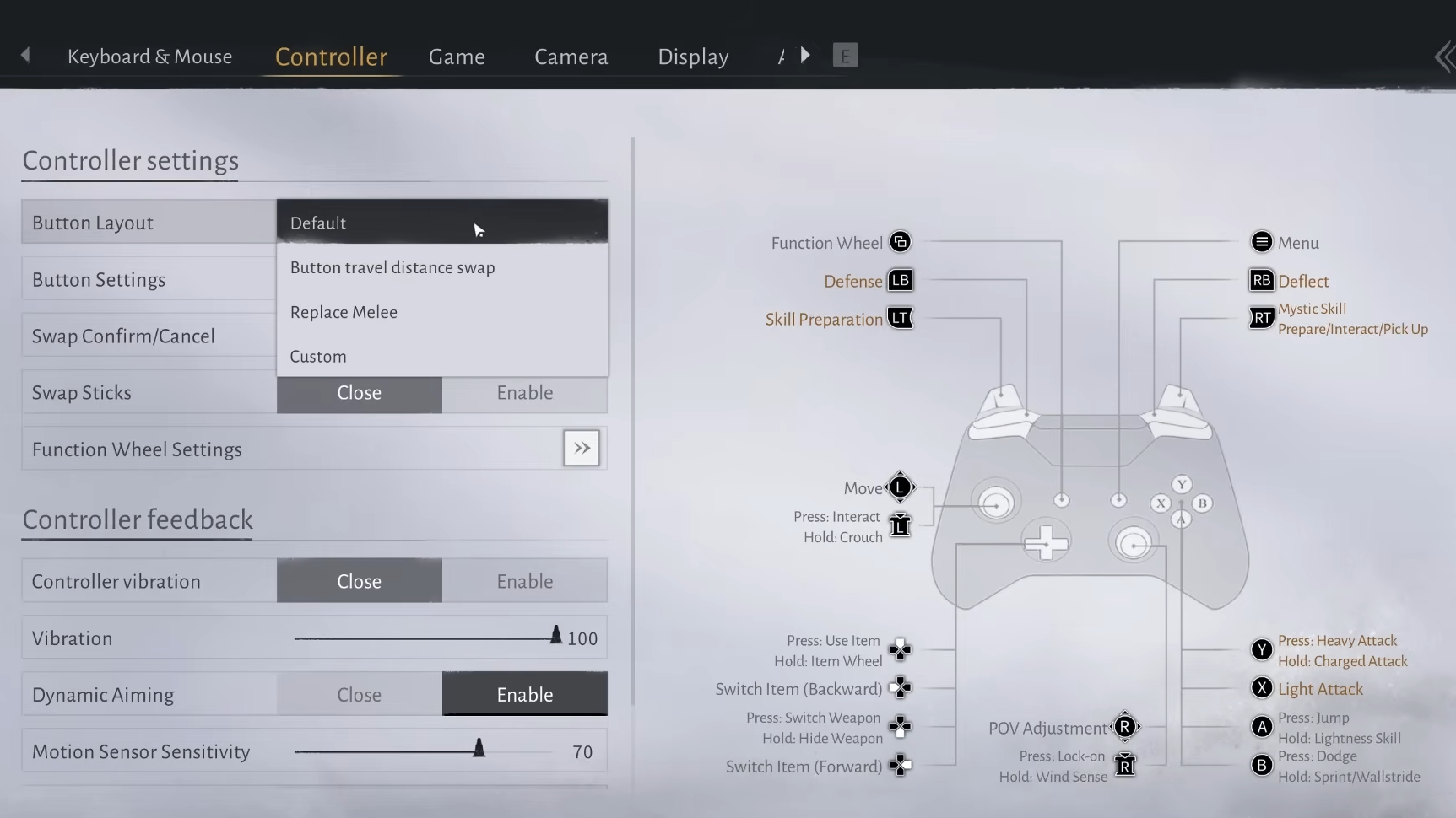 Picture of Where Winds Meet controller settings page