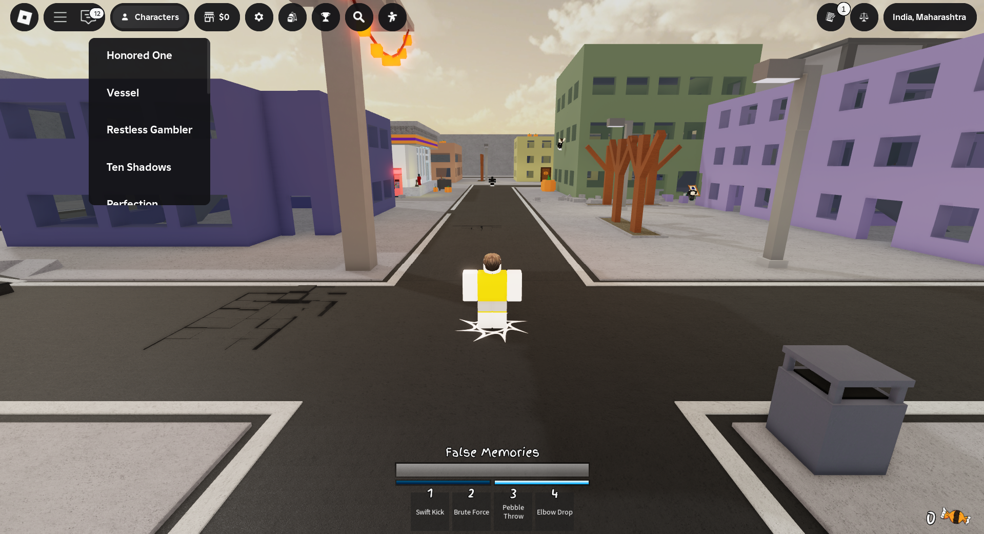Different Characters menu in Jujutsu Shenanigans (Image via Roblox Corporation)