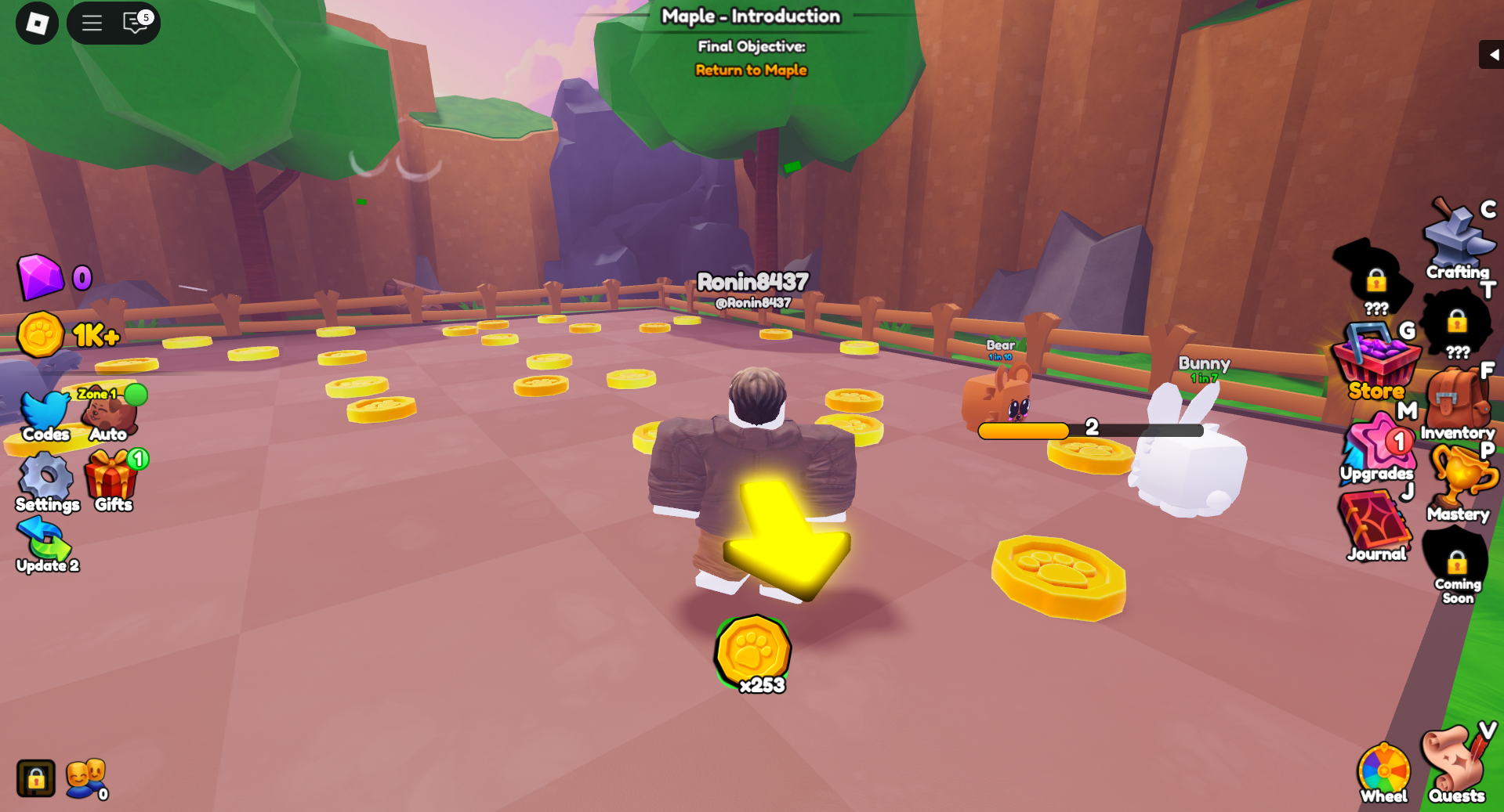 Pets running around and earning gold (Image via Roblox Corporation)