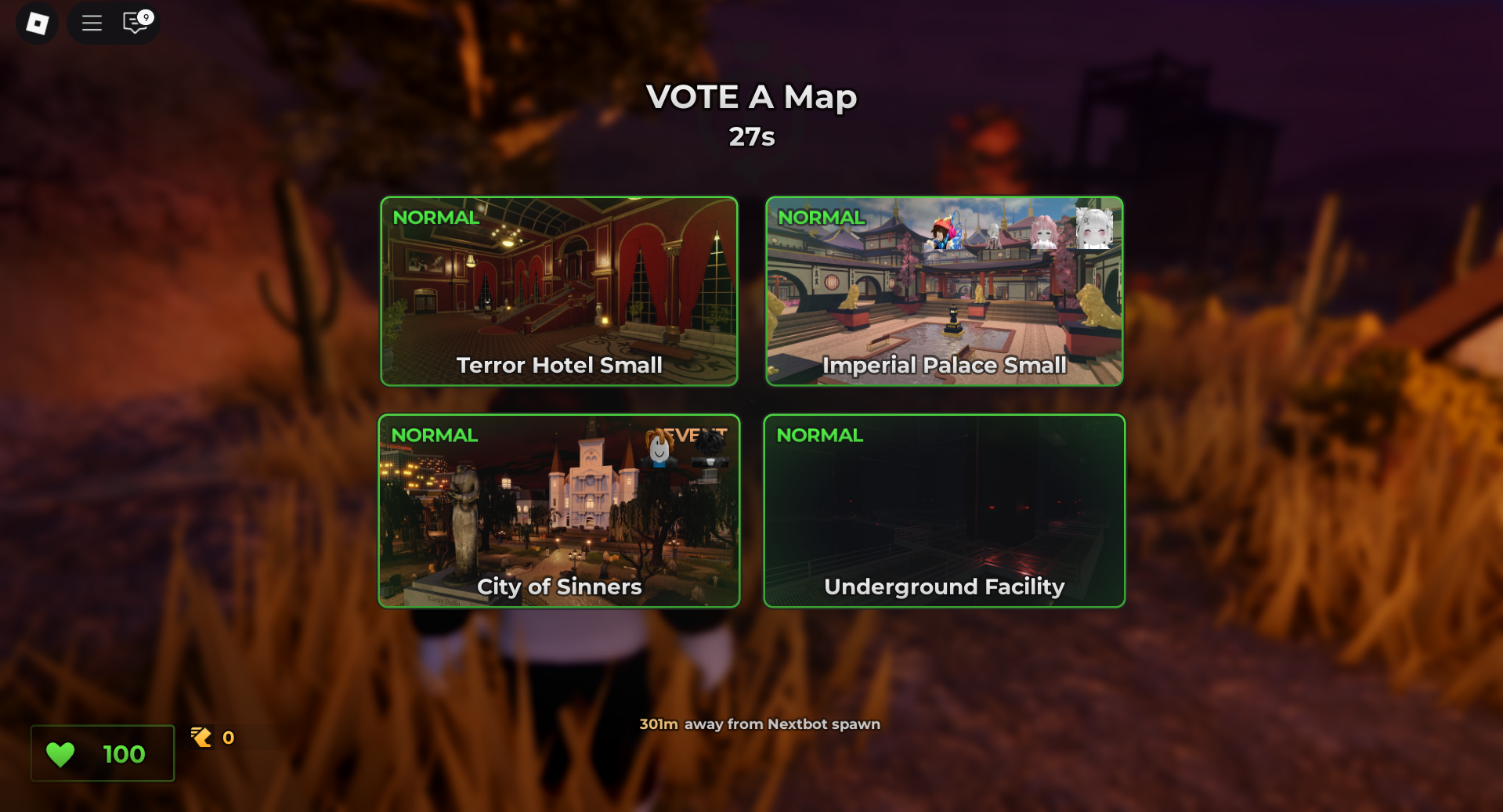 Voting for different arena in Evade (Image via Roblox Corporation)