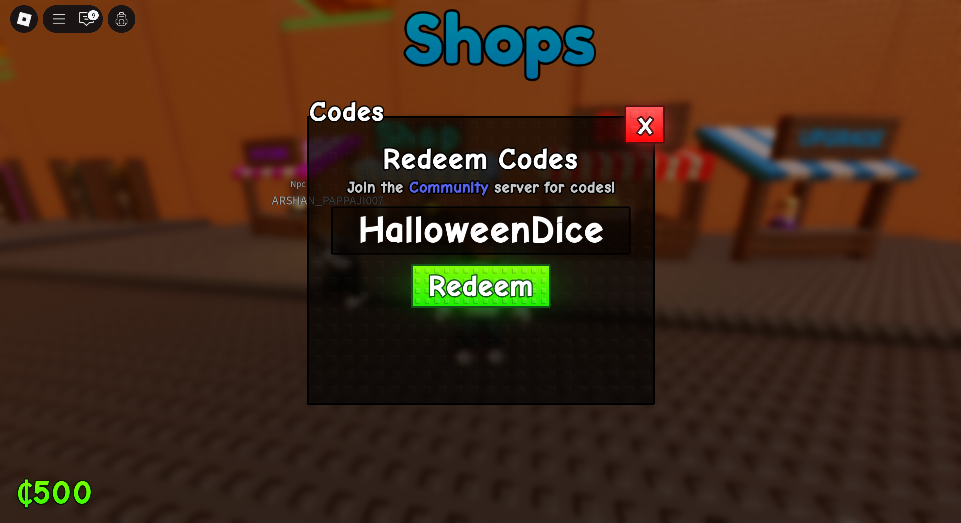 Redeeming Codes (Image via Roblox Corporation)