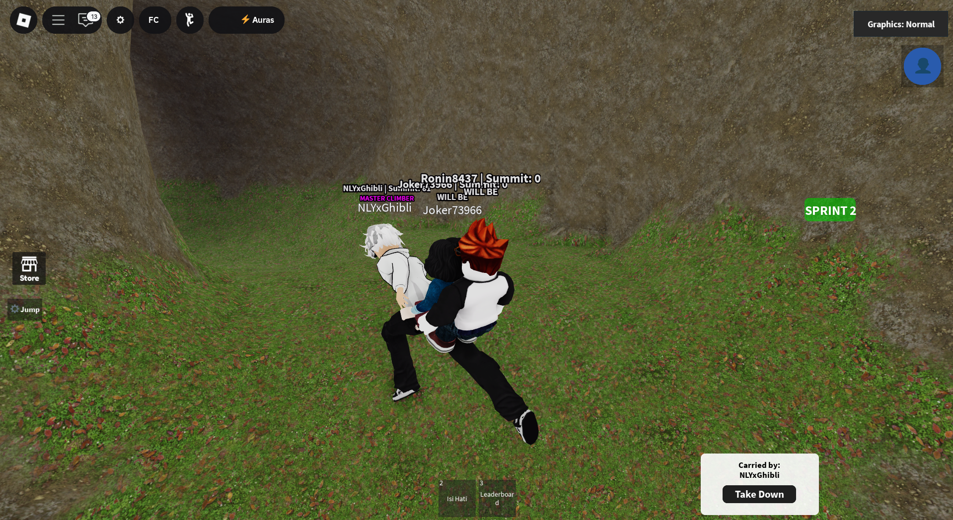 Getting carried by a player (Image via Roblox Corporation)