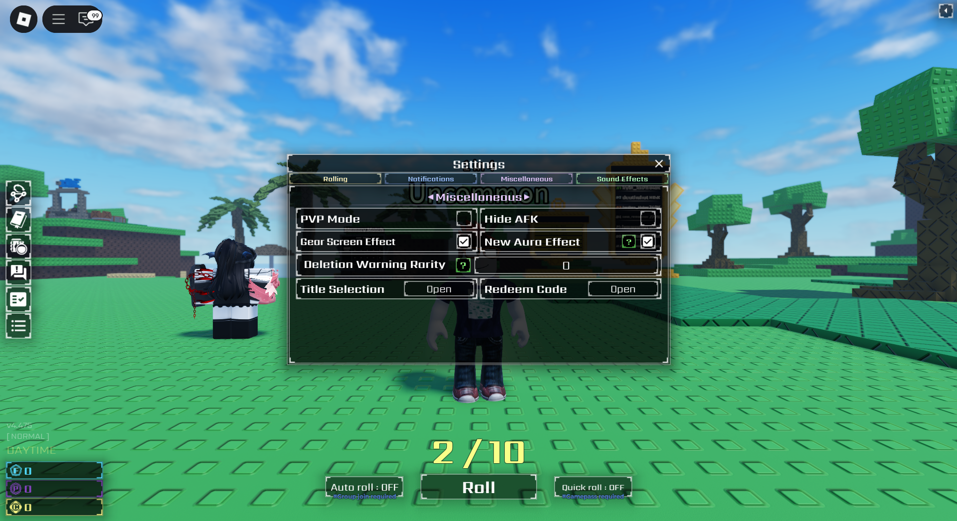 Redeeming Codes (Image via Roblox Corporation)