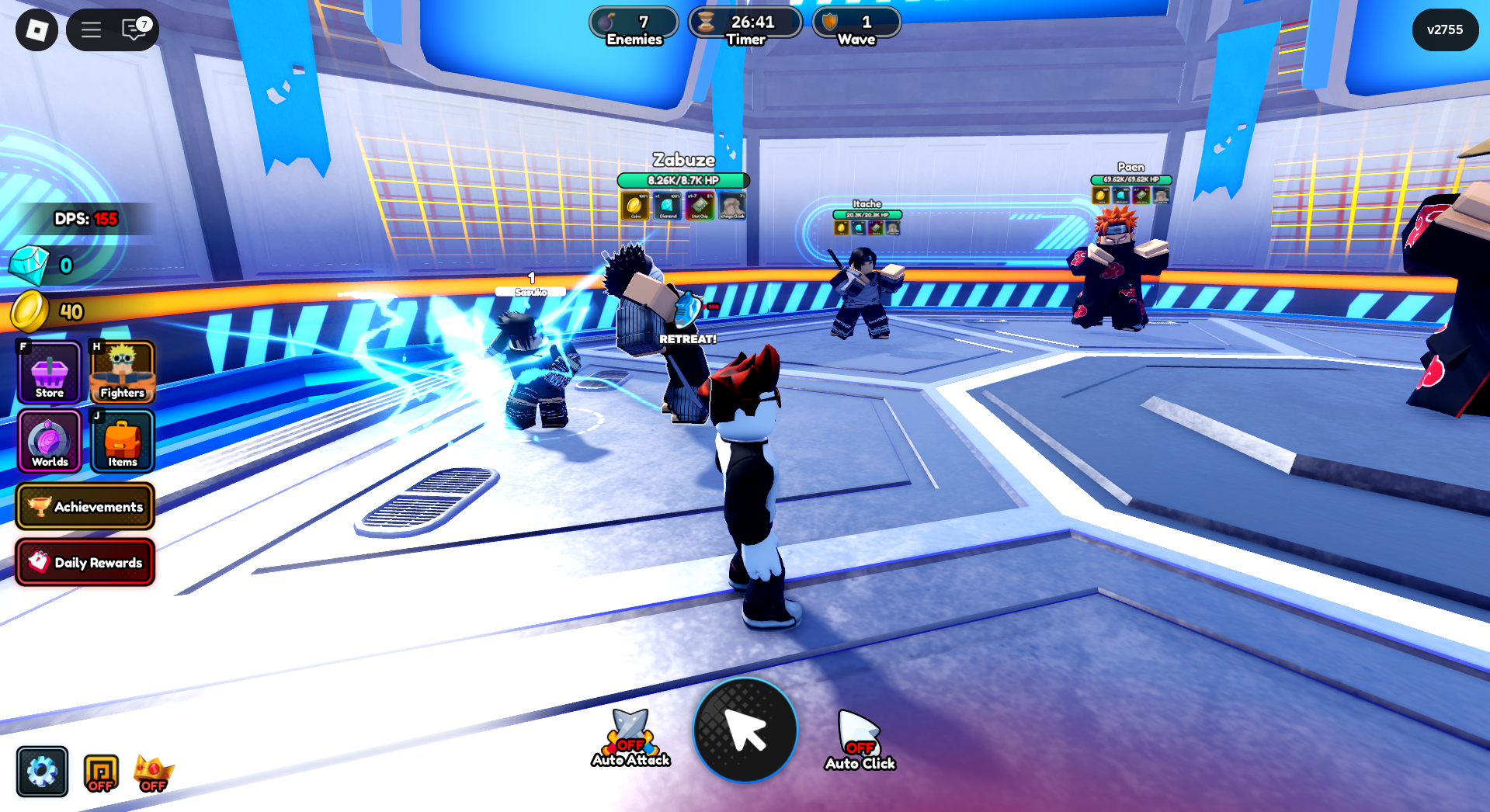 The character attacking the enemies (Image via Roblox Corporation)