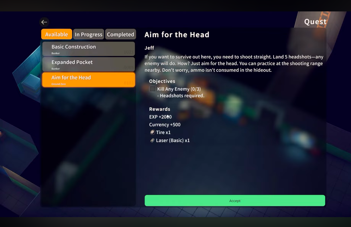 Details about the Aim for the Head quest in the game (Image via bilibili)