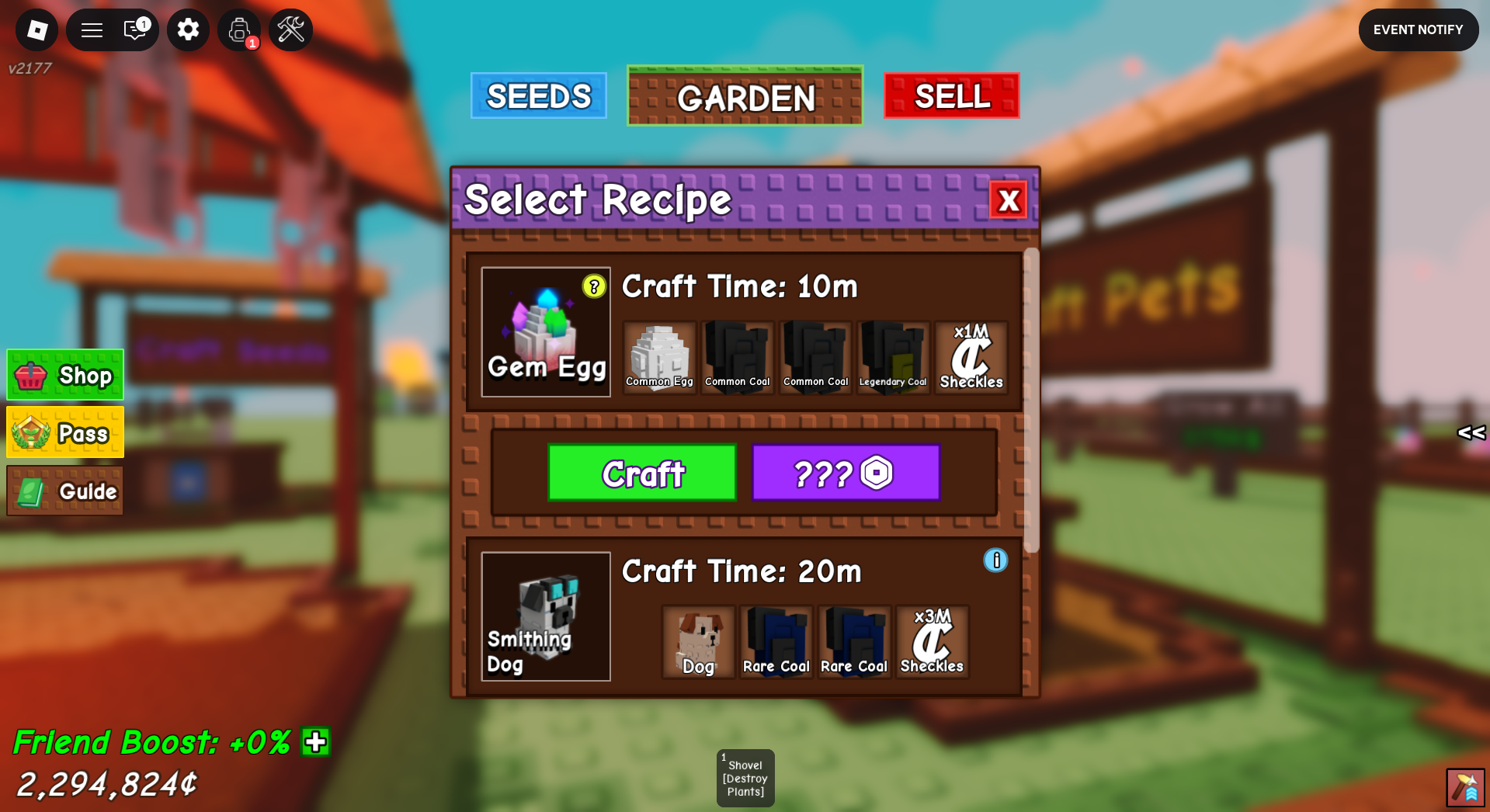 The Recipe for Gem Egg in Grow a Garden (Image via Roblox Corporation)