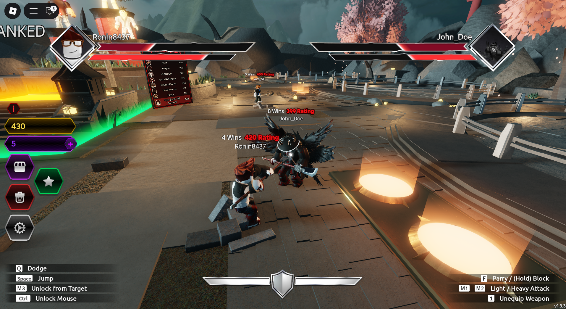 Counterattacking a player using a heavy attack (image via Roblox Corporation)