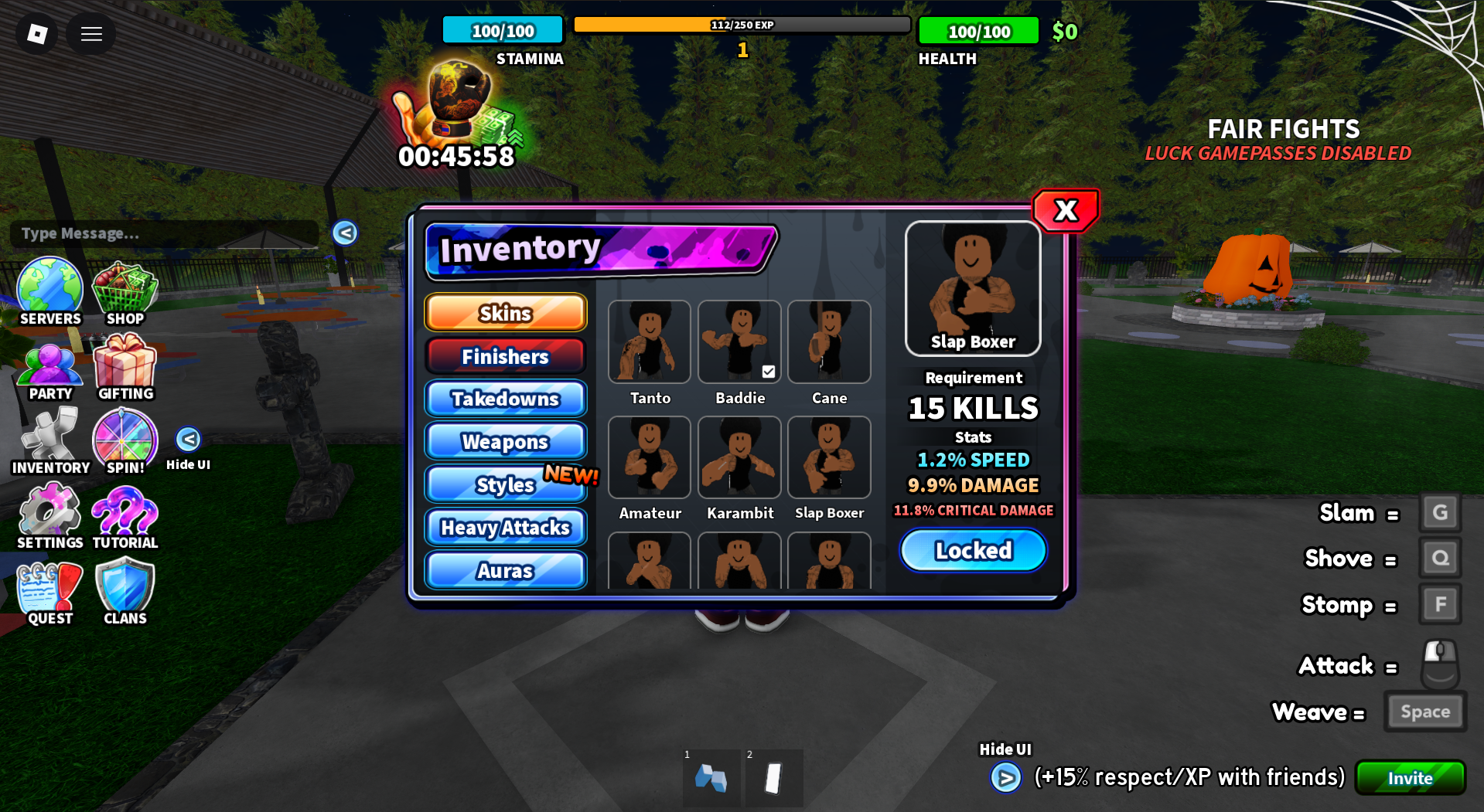 The fighting Styles menu in Fight in a School (Image via Roblox Corporation)
