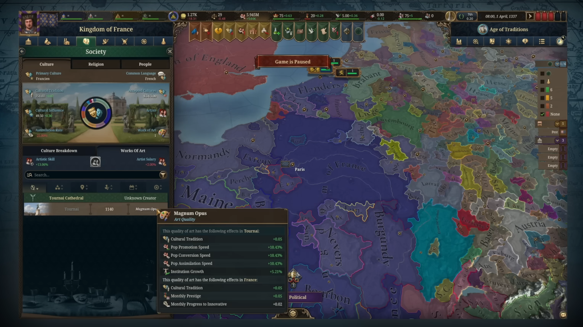 Artist overview in Europa Universalis 5 (Image via Paradox Interactive)