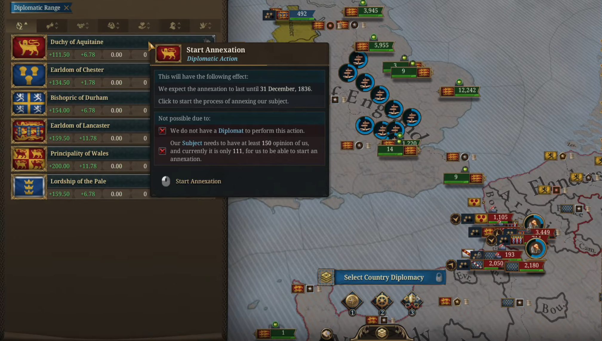 Annexation Overview in Europa Universalis 5 (Image via Paradox Interactive)