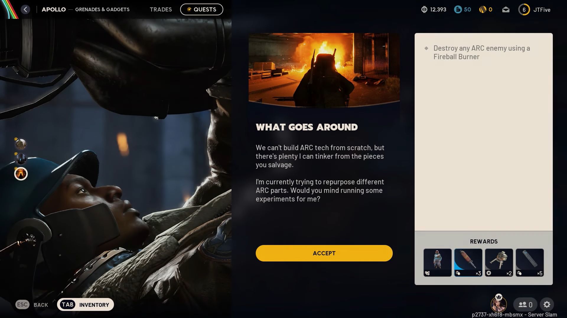 Quest log of What Goes Around in Arc Raiders (Image via Embark Studios | @JudgeTwoFive/Youtube)