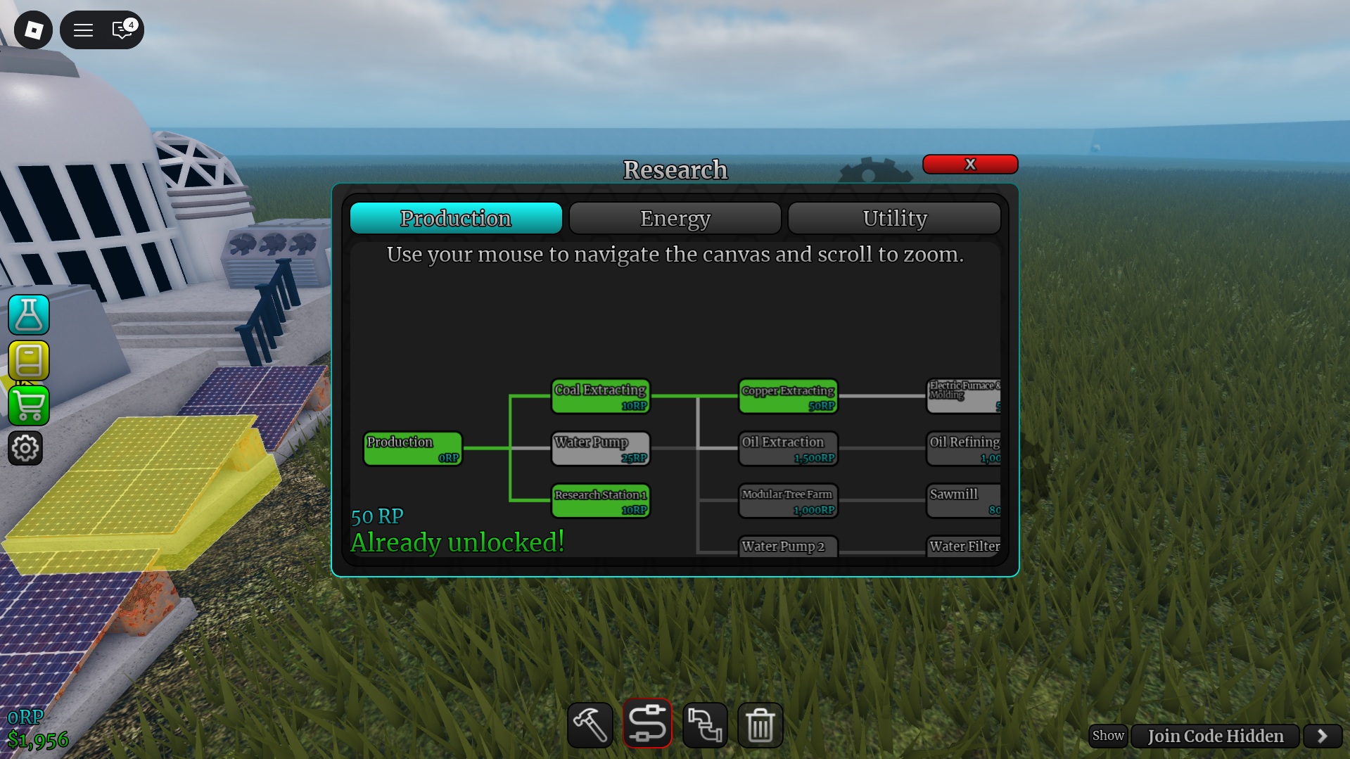 Spend Research Points to unlock more complicated research projects
