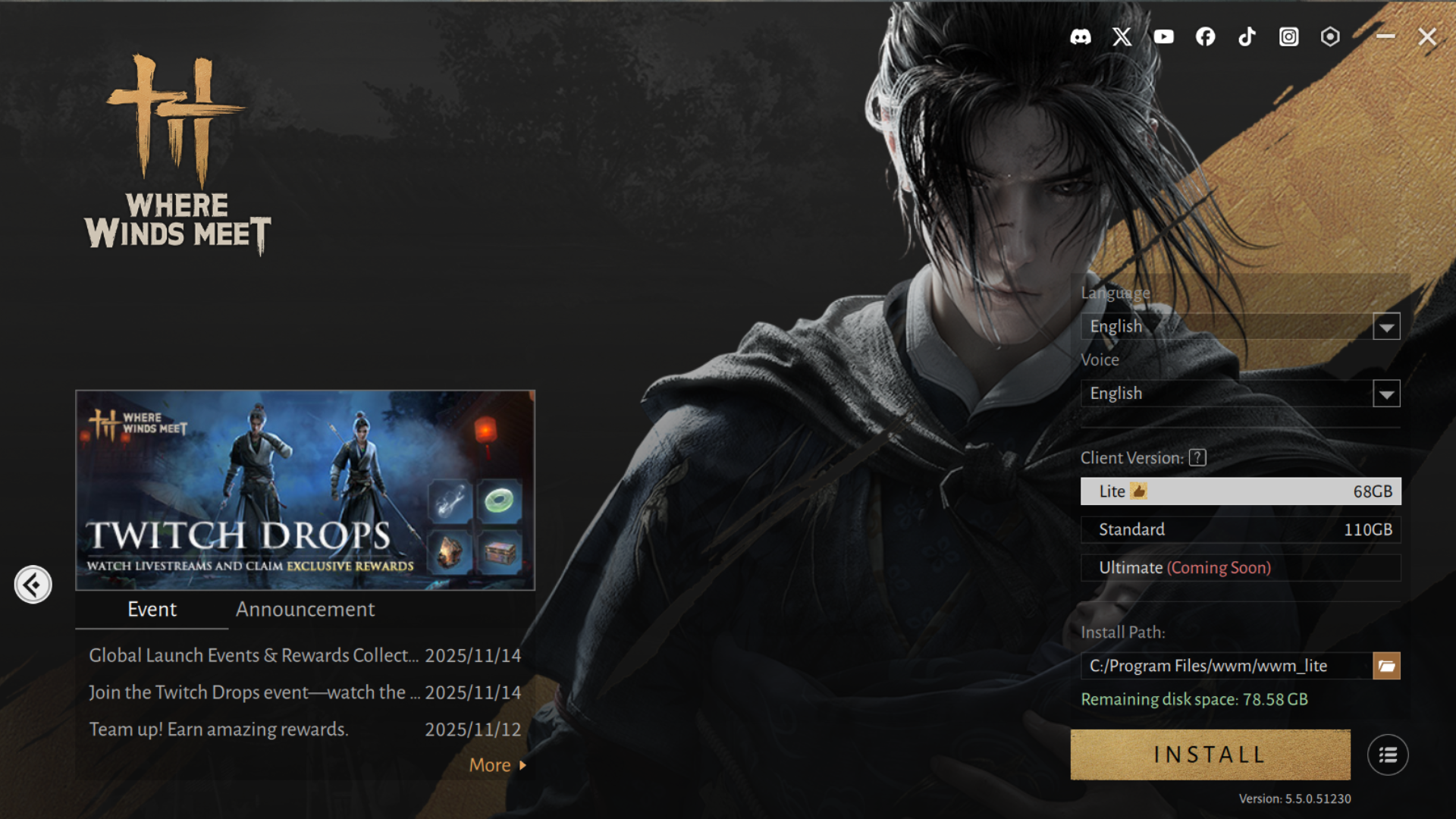 The PC Installer will let you choose between the Lite, Standard, or Ultimate versions of Where Winds Meet (Image via NetEase)