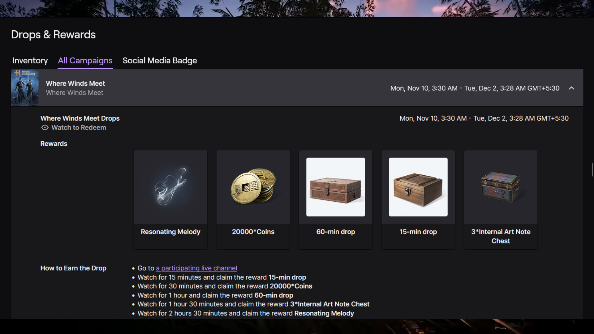 The Twitch Drops page has all the details (Image via Twitch | NetEase)