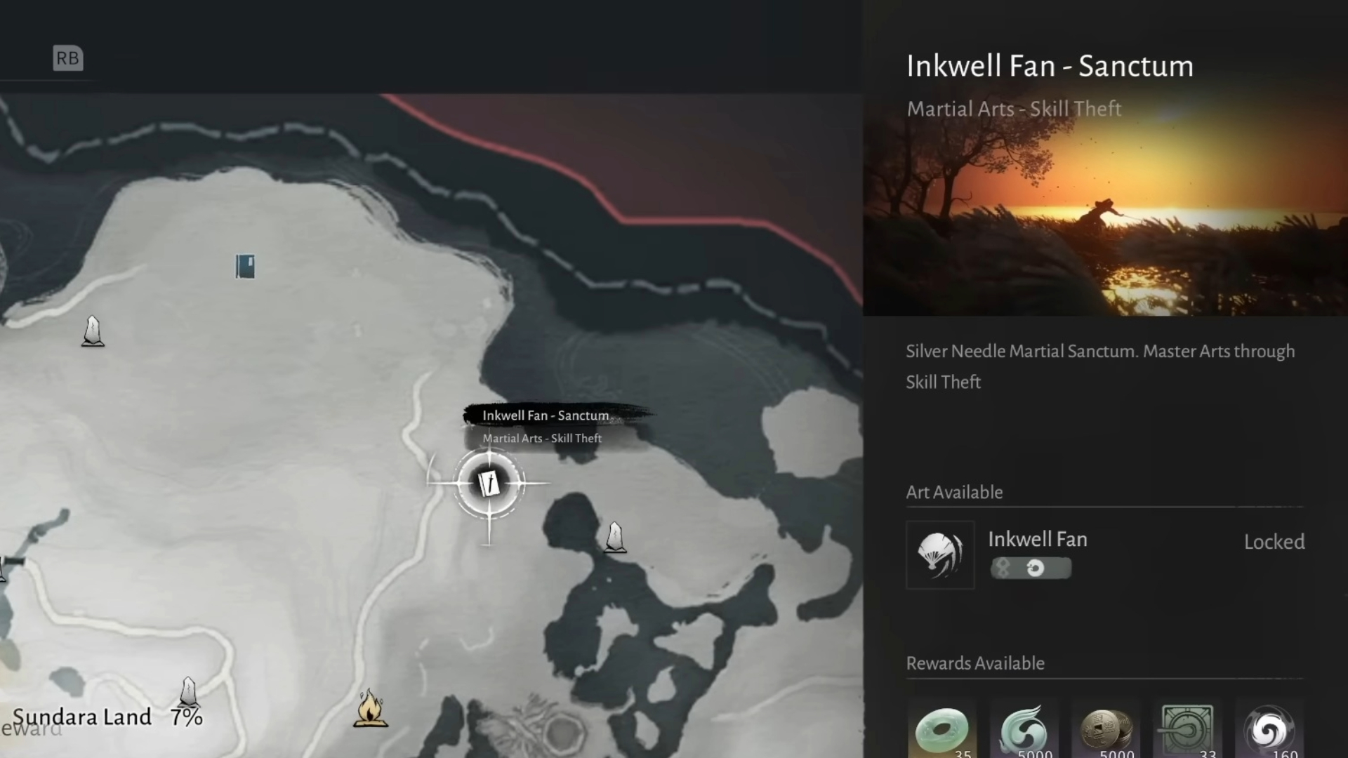 The location of the Inkwell Fan Sanctum on the map