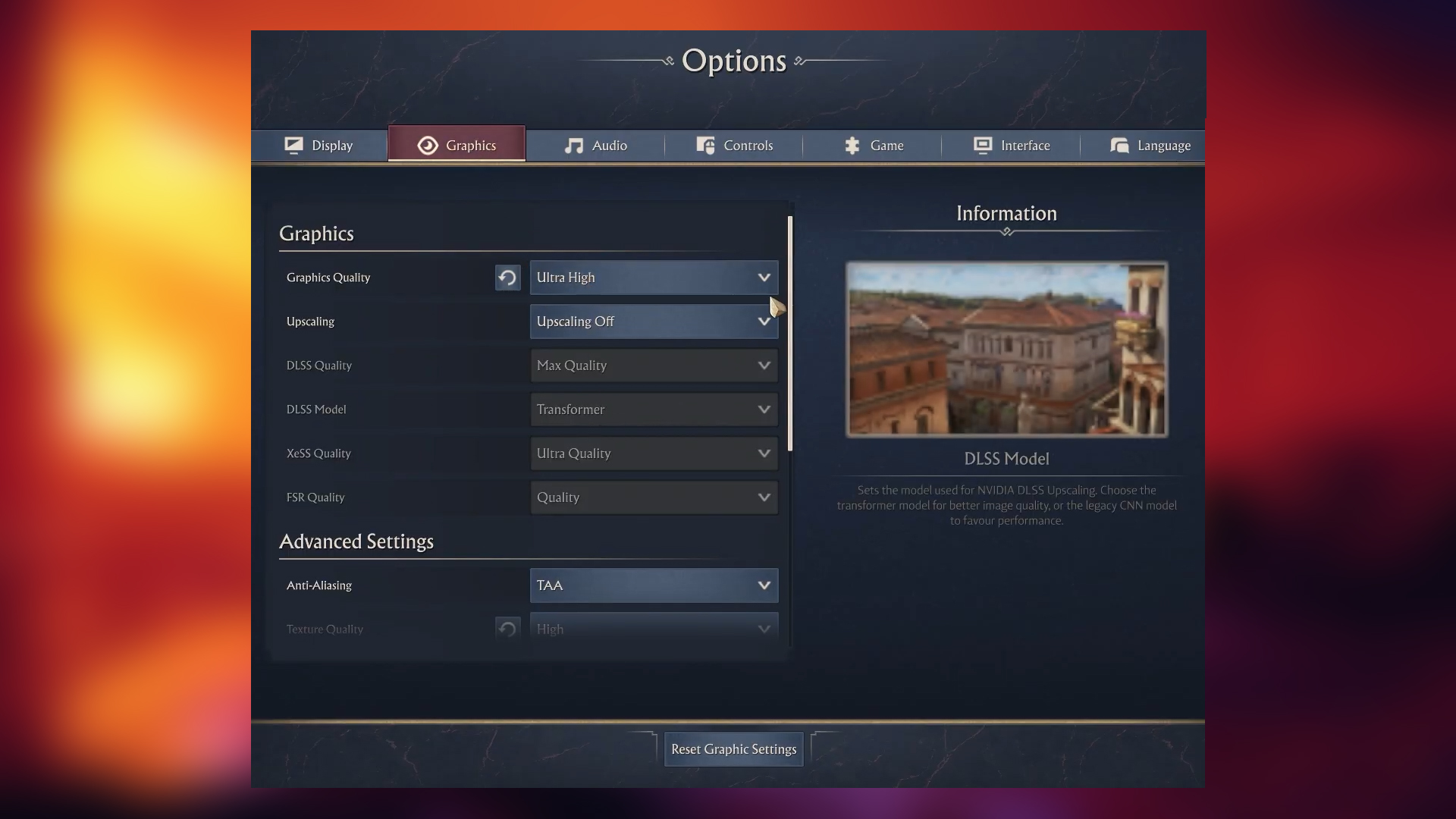 Anno 117 Graphics Settings page 1 (Image via Ubisoft)