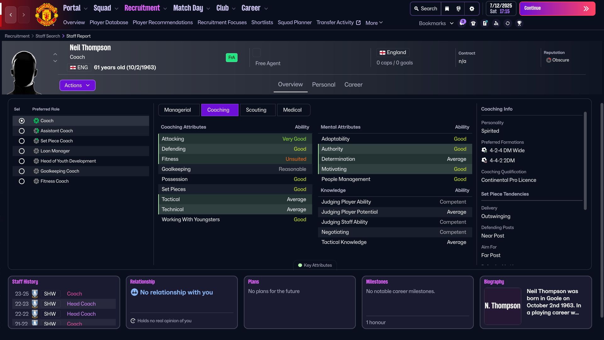 Attacking coach in Football Manager 26 (Image via SEGA)