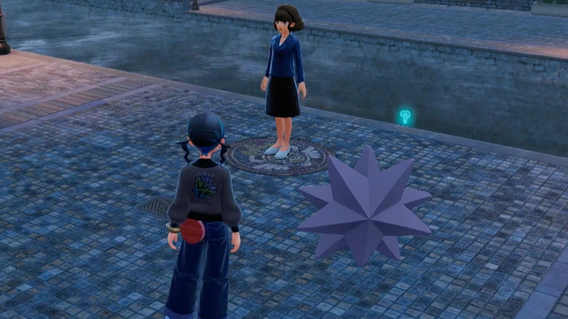 Once you have your Starmie ready, meet Cate again at night. (Image via TPC)