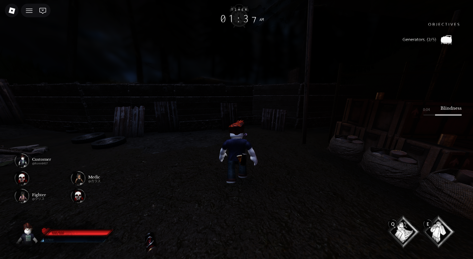 Playing as a Survivor in Bite By Night (Image via Roblox Corporation)