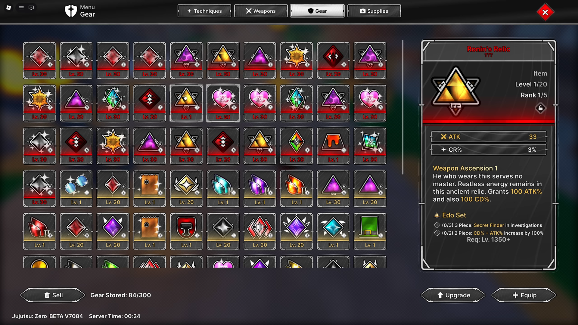 All Gear in Jujutsu Zero (Image via Roblox Corporation)