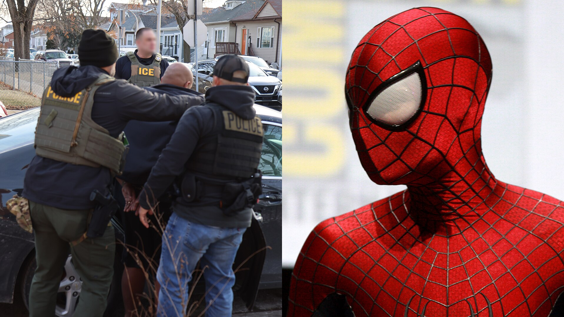 Controversial White House post likens ICE to Spider-Man (Image via USICEGOV, Gage Skidmore_Flickr)