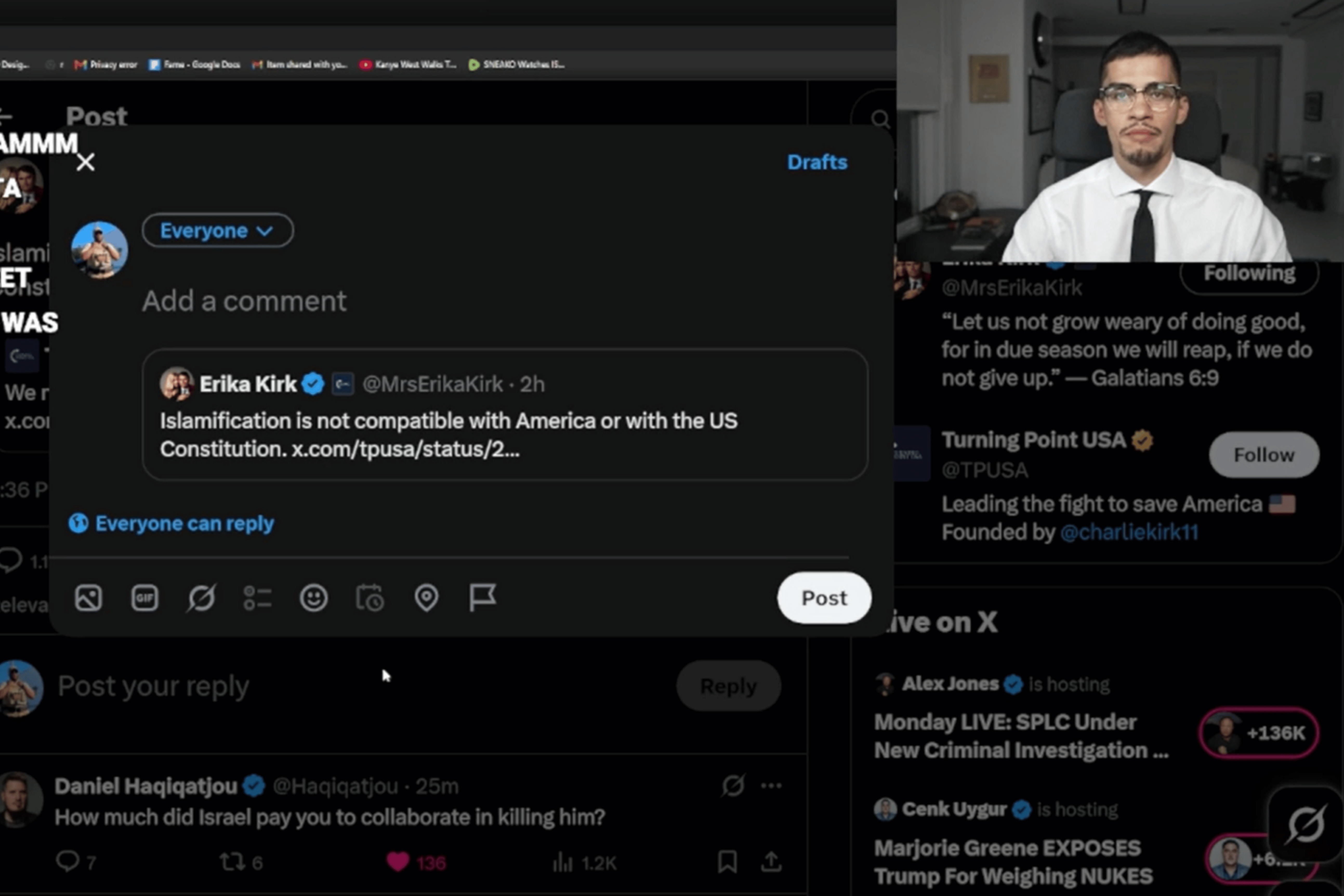 Sneako responds to Erika Kirk's claims on Islamification and America, citing her past meeting with Charlie Kirk in Israel.