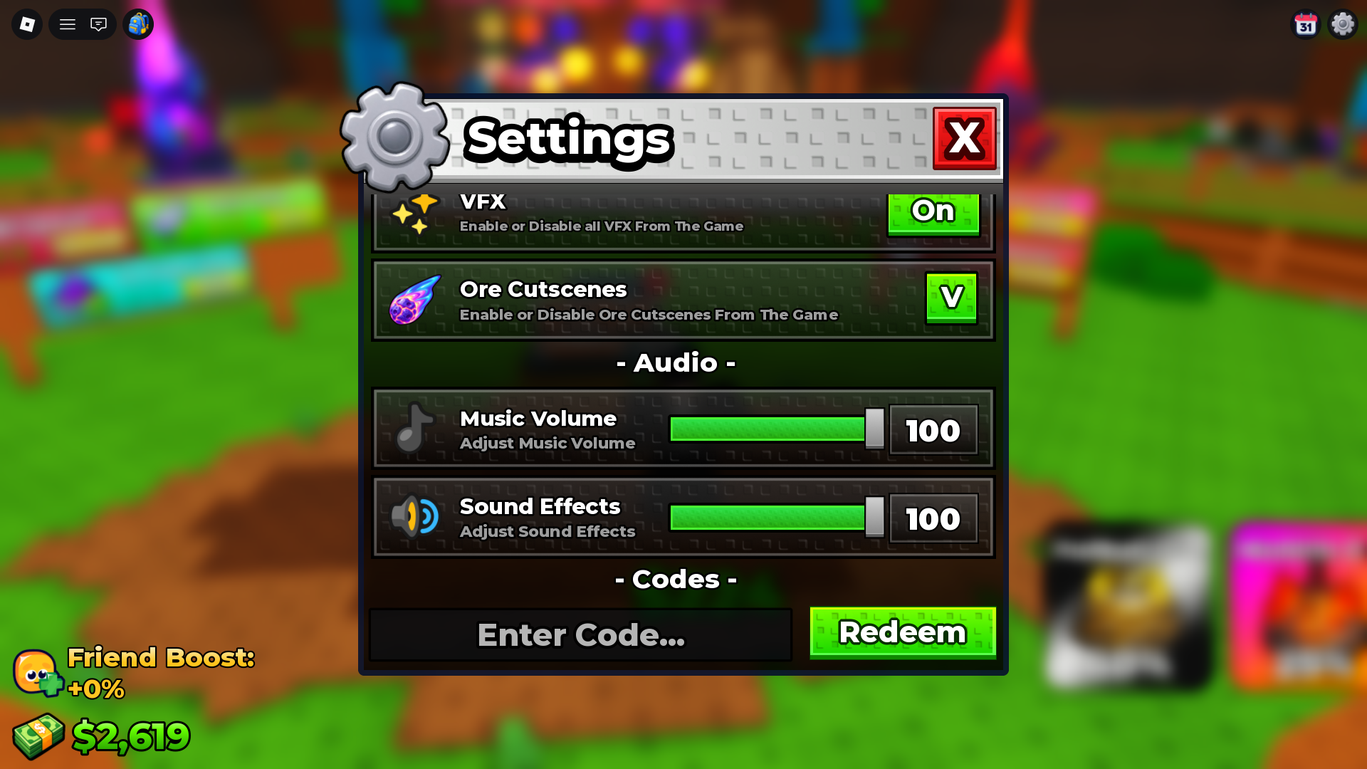 Redeeming Codes (Image via Roblox Corporation)
