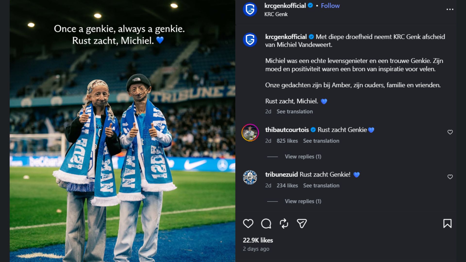 The influencer's favorite club paid its respects (Source: krcgenkofficial/Instagram)