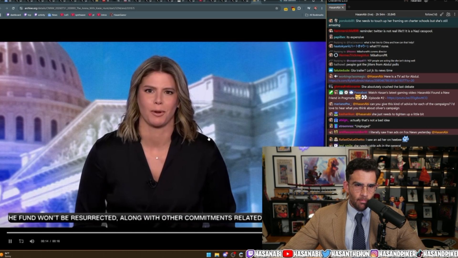 Piker was reacting to the CNN clip (Source: Hasanabi/Twitch)