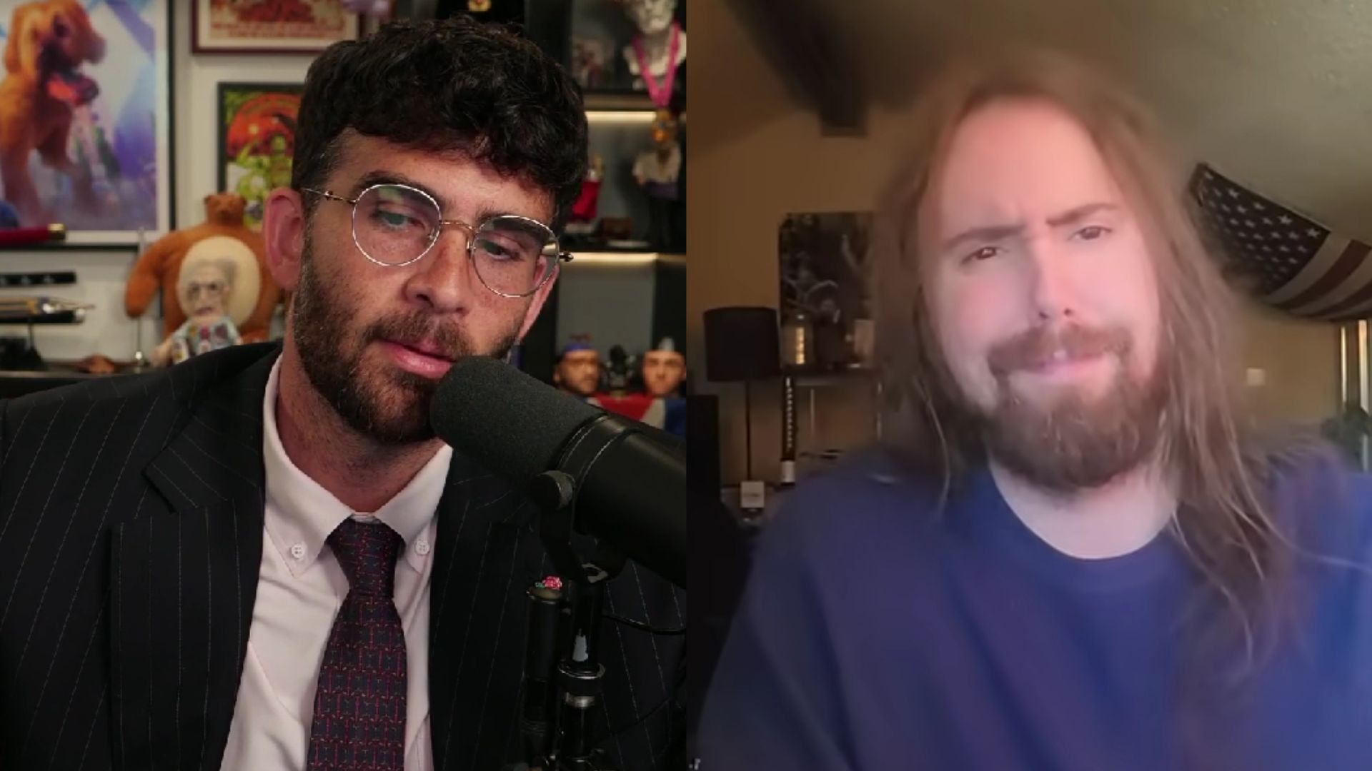 Hasan Piker shares his thoughts on Asmongold's political commentary (Image via Twitch/@hasanabi and YouTube/@AsmonTV)