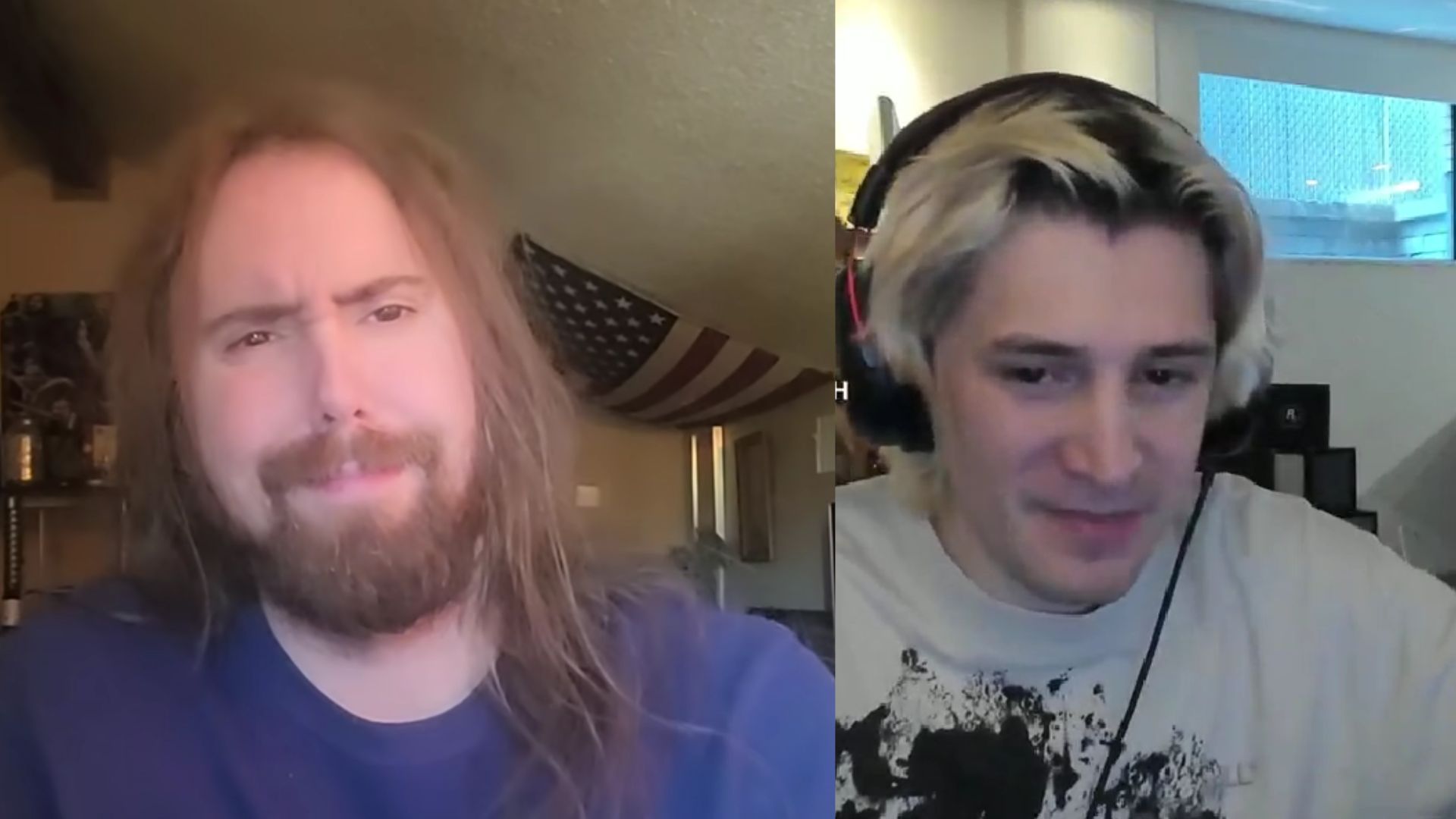 xQc reacts to Asmongold's return (Images via YouTube/@AsmonTV and Kick/@xqc)