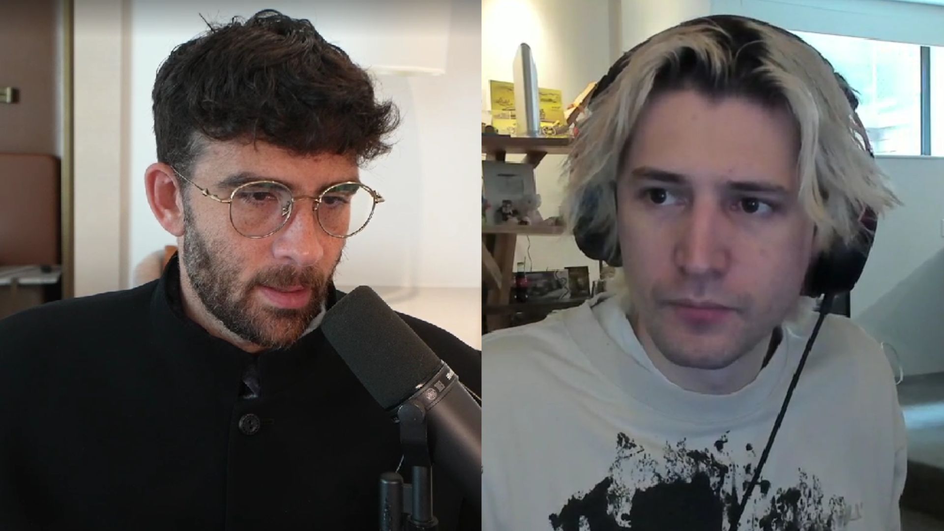 xQc reacts to Hasan Piker performing "We Are Charlie Kirk" live (Images via Twitch/@hasanabi and Kick/@xqc)