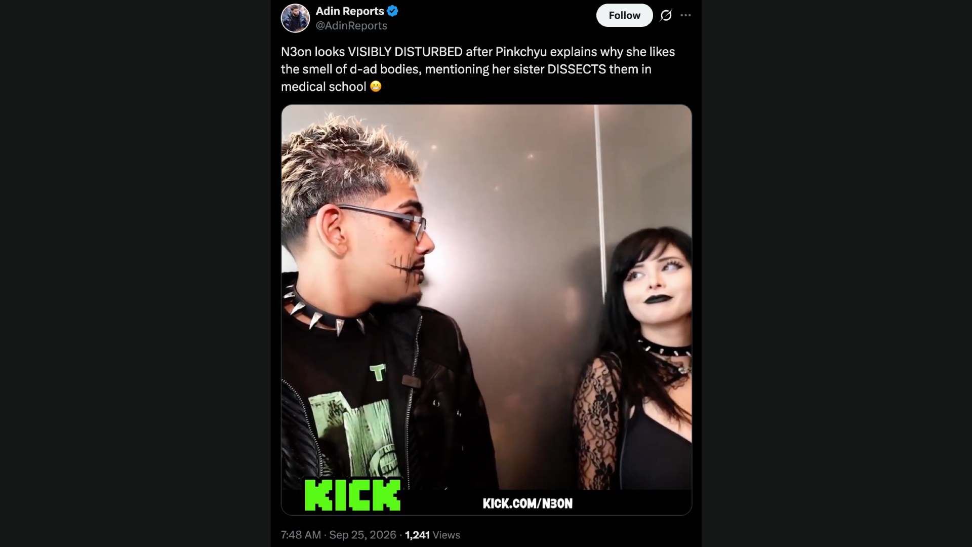 X user @AdinReports posted a 34-second clip from N3on and Pinkchyu's collaboration (Image via X/@AdinReports)