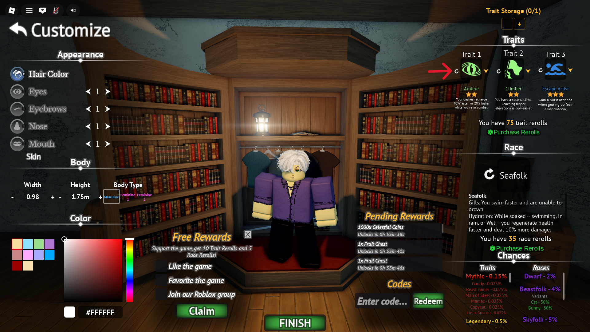 Rerolling Traits (Image via Roblox Corporation)