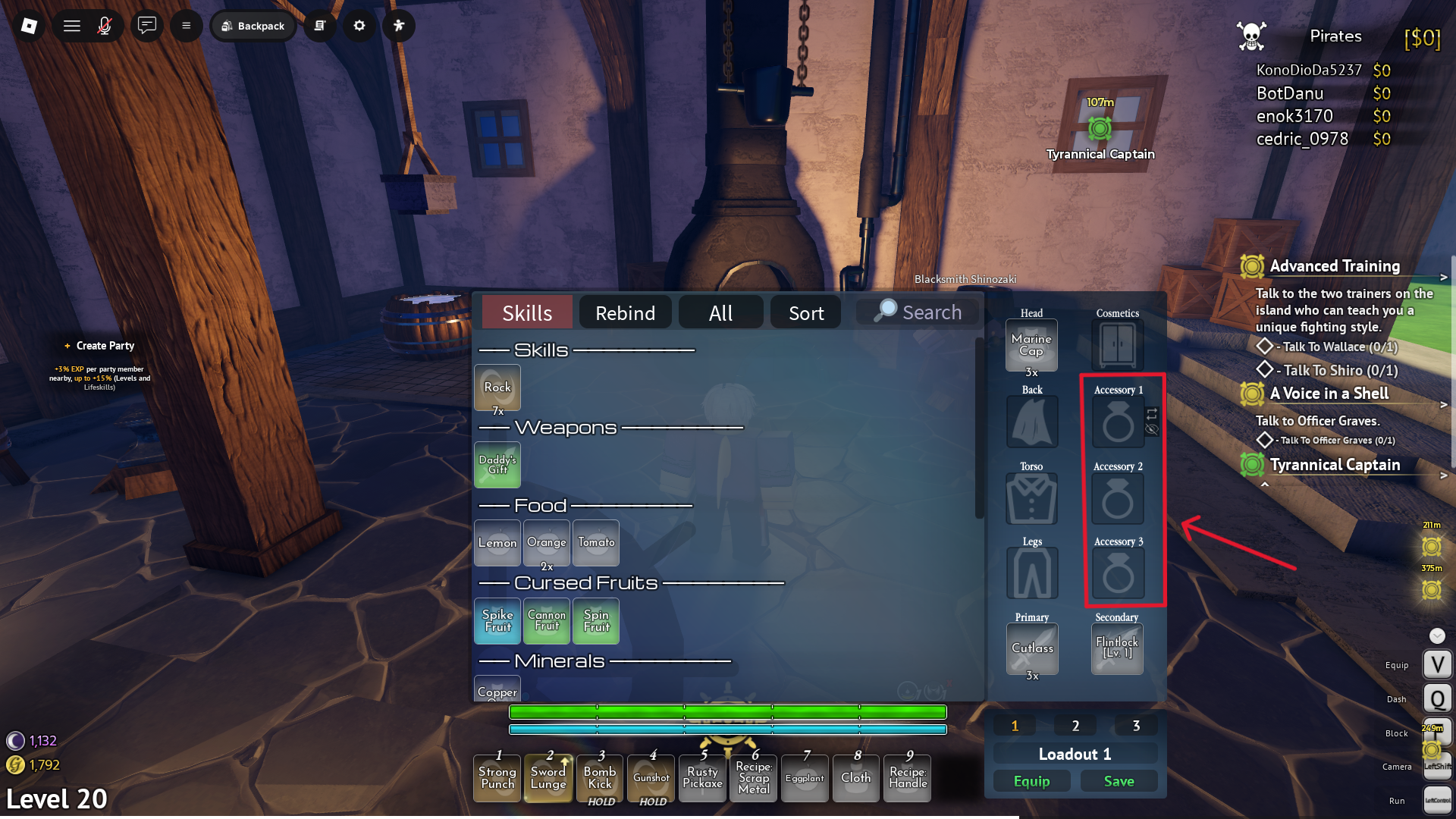 You can equip accessories from the bag (Image via Roblox Corporation)