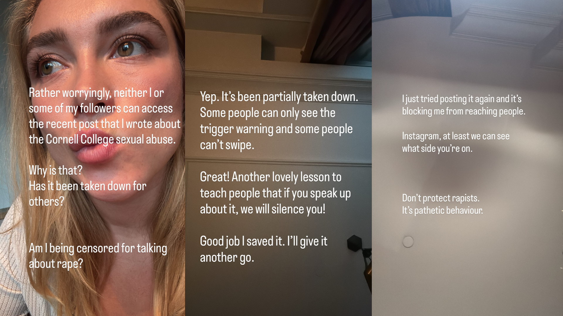 Screenshots of Florence Pugh calling out Instagram
