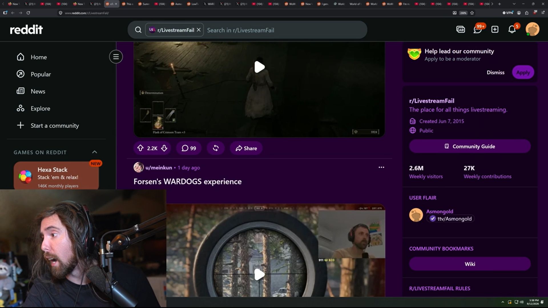 The streamer explains his lifestyle choices (Image via Kick/asmongold)