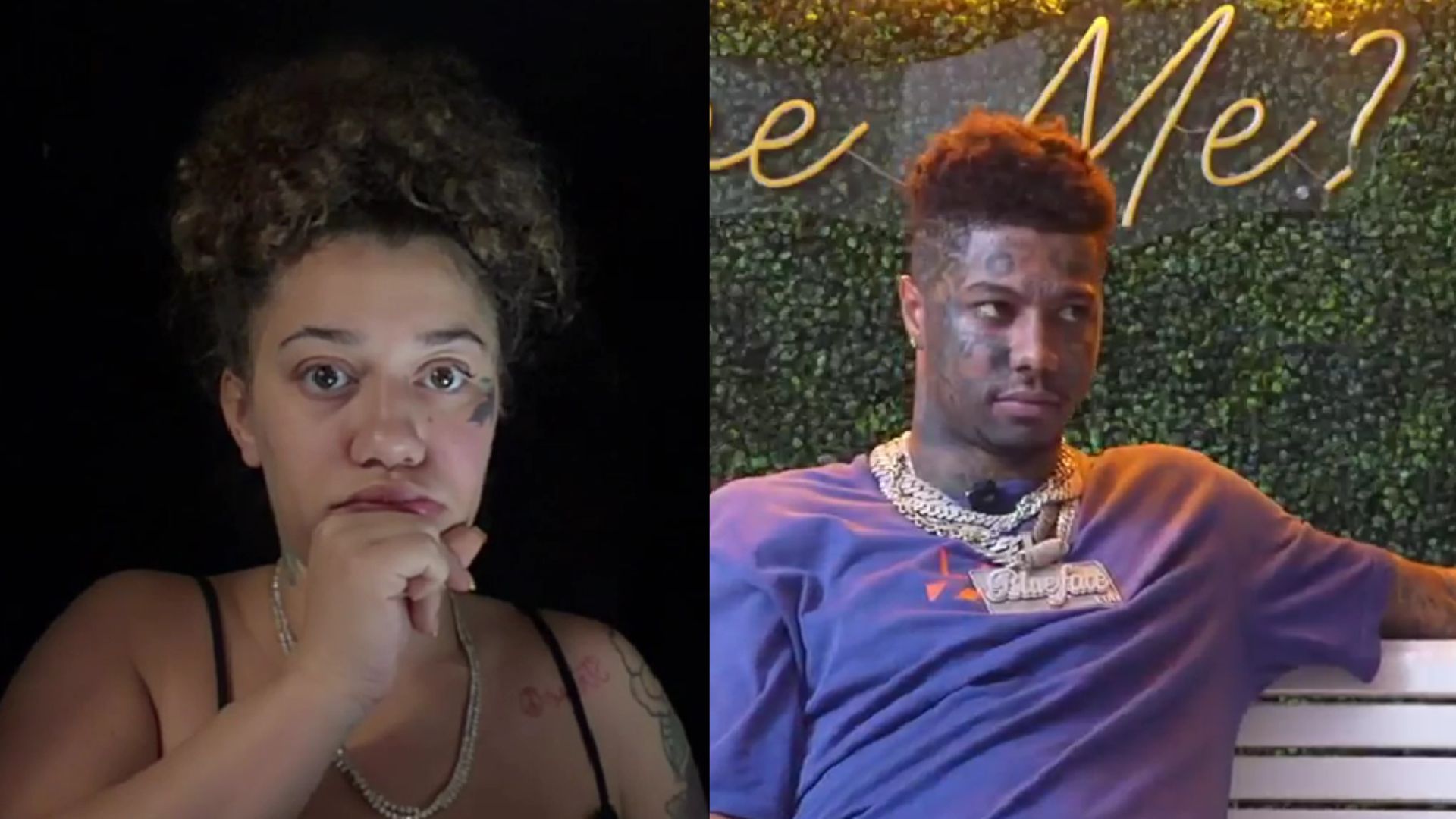 Nevaeh Akira accuses Blueface of direct messaging Tatiana Chanell (Images via Kick/@iamnevaehakira and @bluesclues124)