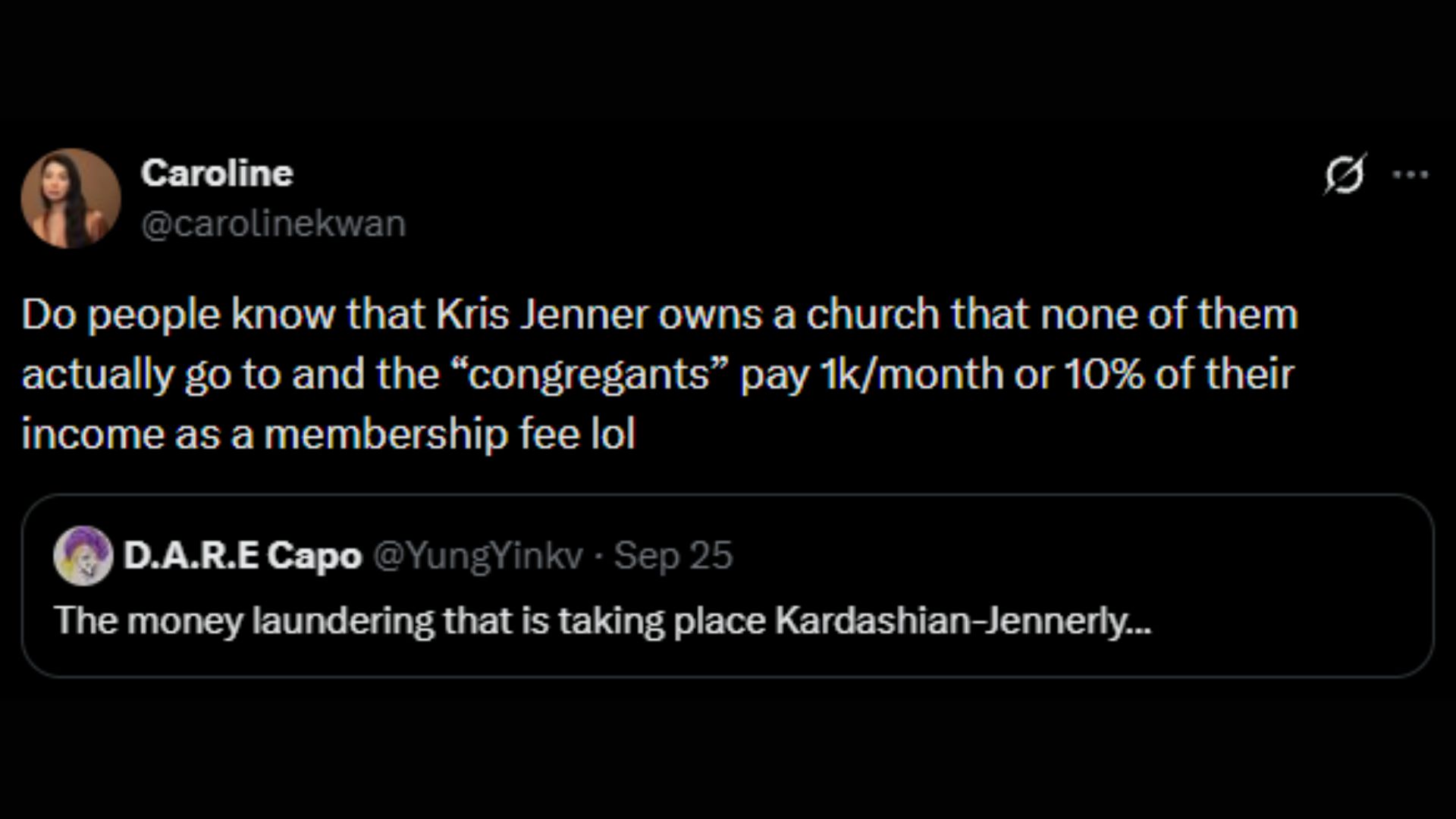 Caroline Kwan's post about Kris Jenner (Image via X/@carolinekwan)